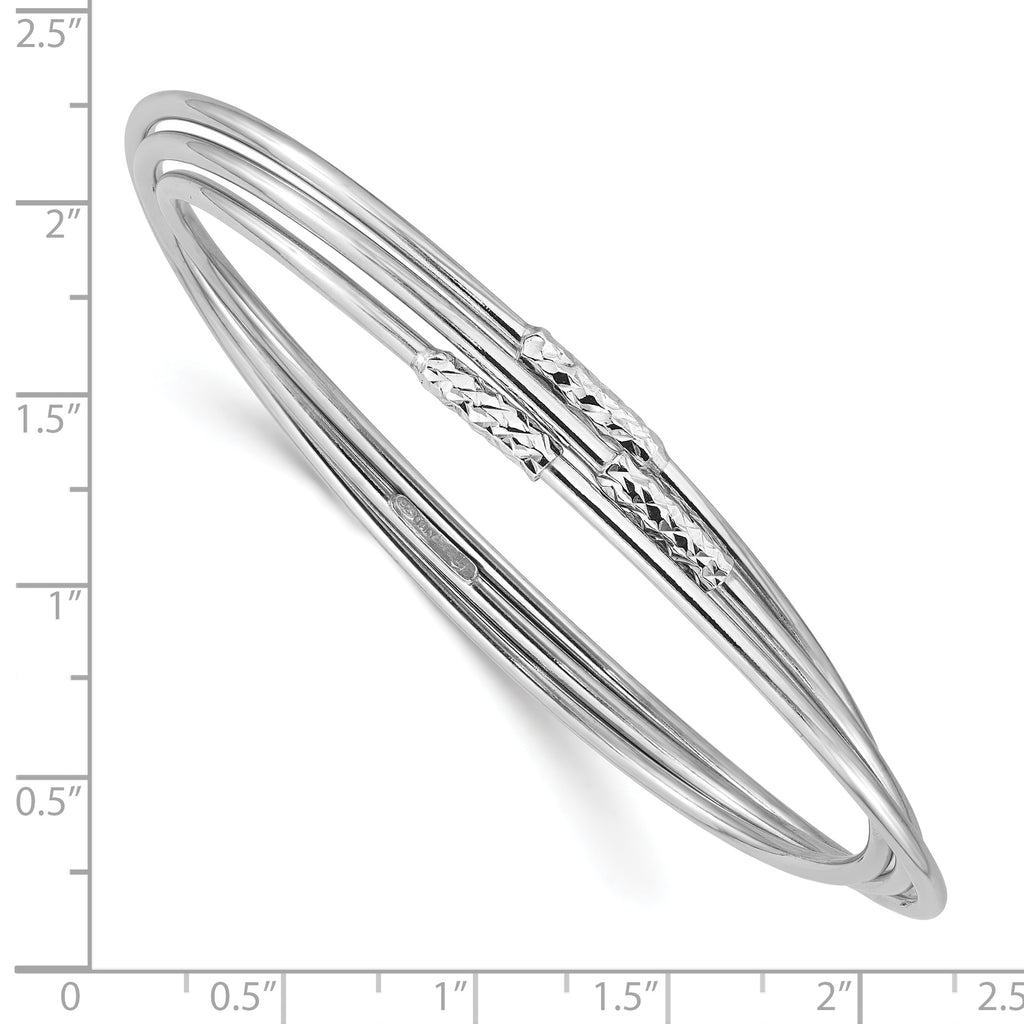 Sterling Silver RH-pl Pol / Dia-cut 3 Intertwined Slip-on Bangle