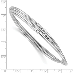Sterling Silver RH-pl Pol / Dia-cut 3 Intertwined Slip-on Bangle