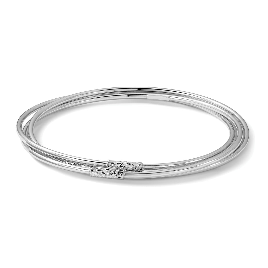 Sterling Silver RH-pl Pol / Dia-cut 3 Intertwined Slip-on Bangle