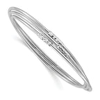 Sterling Silver RH-pl Pol / Dia-cut 3 Intertwined Slip-on Bangle
