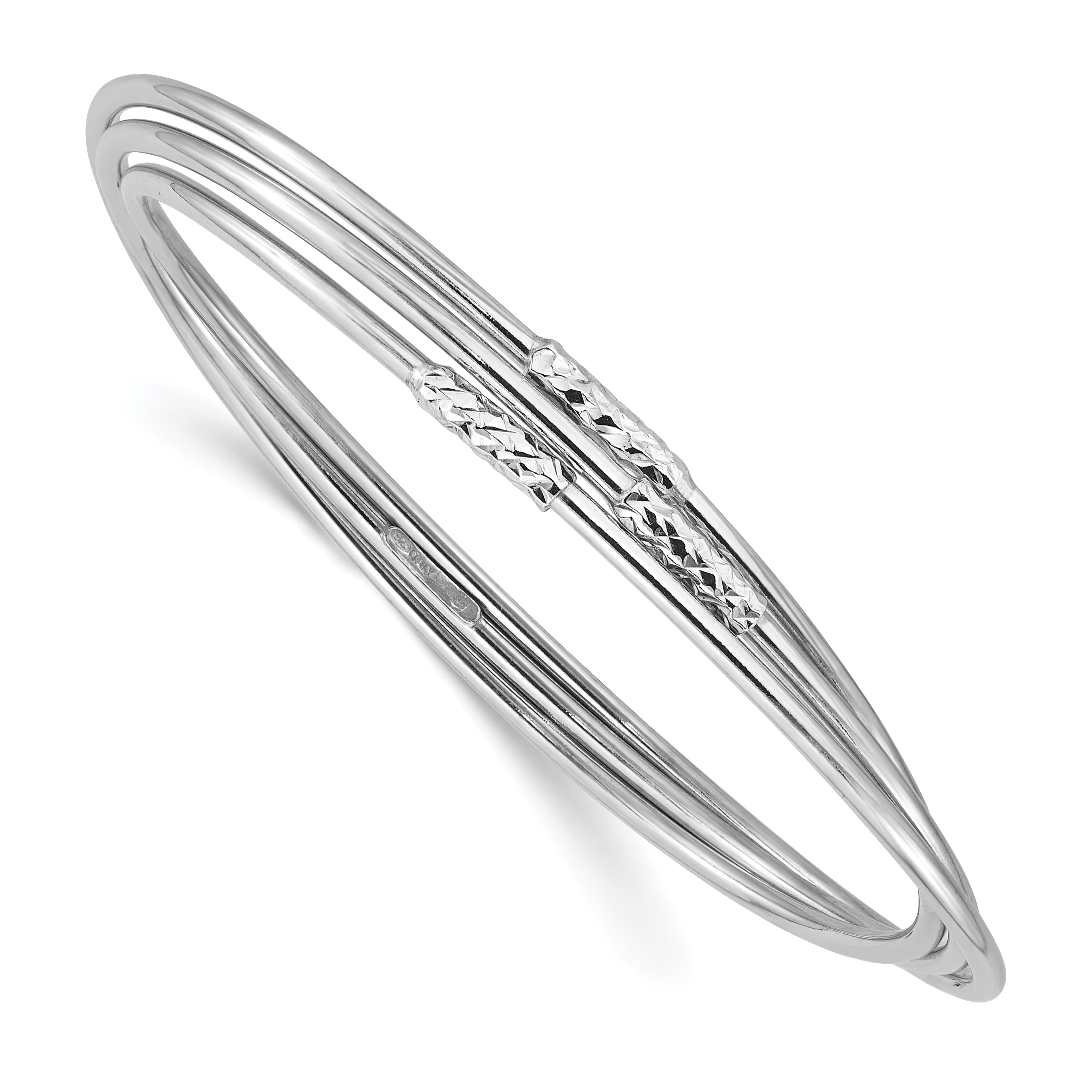 Sterling Silver RH-pl Pol / Dia-cut 3 Intertwined Slip-on Bangle Main image