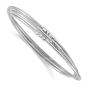 Sterling Silver RH-pl Pol / Dia-cut 3 Intertwined Slip-on Bangle