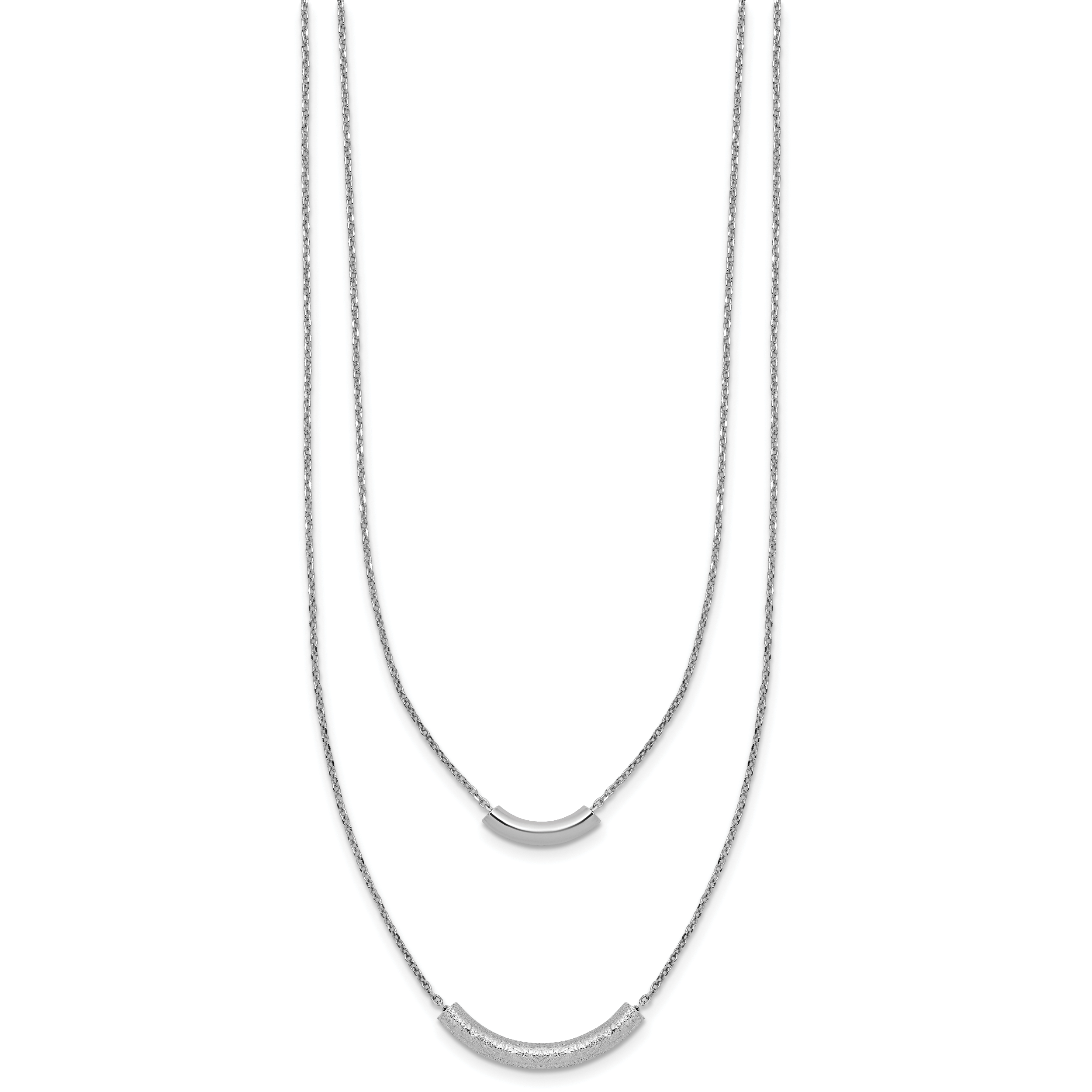 SS RH-plt Polish/Textured 2-strand Curved Bar w/2in ext. Necklace Secondary image