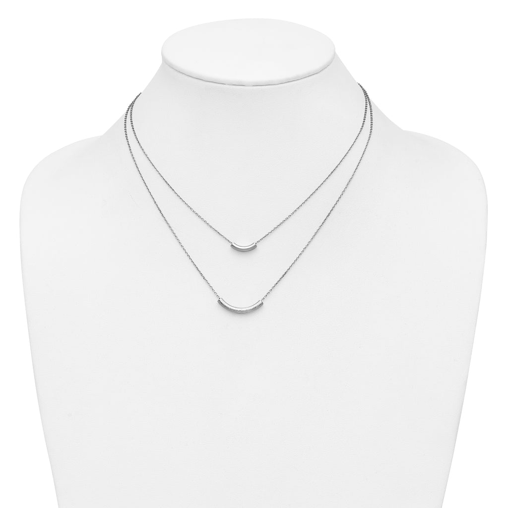 SS RH-plt Polish/Textured 2-strand Curved Bar w/2in ext. Necklace