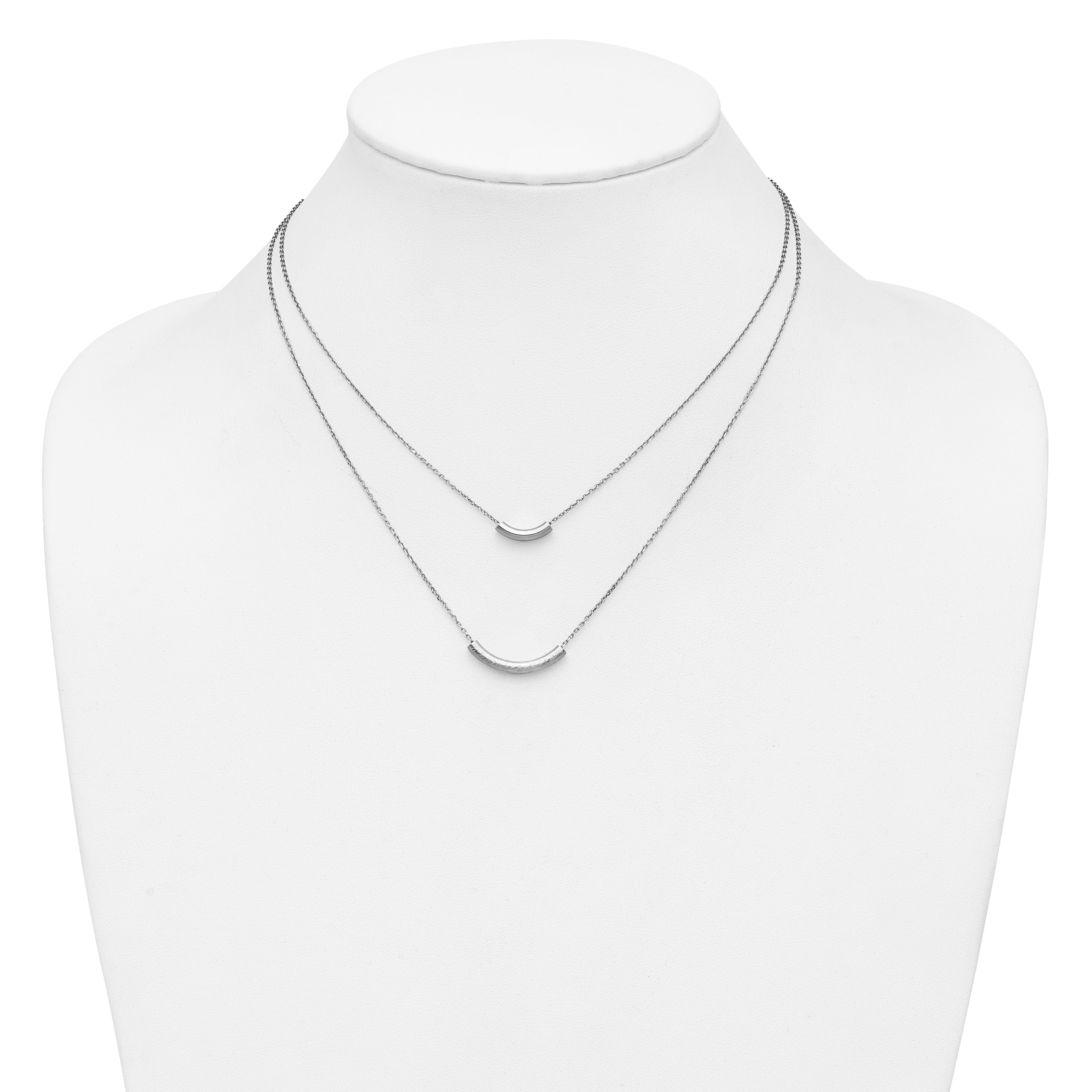 SS RH-plt Polish/Textured 2-strand Curved Bar w/2in ext. Necklace