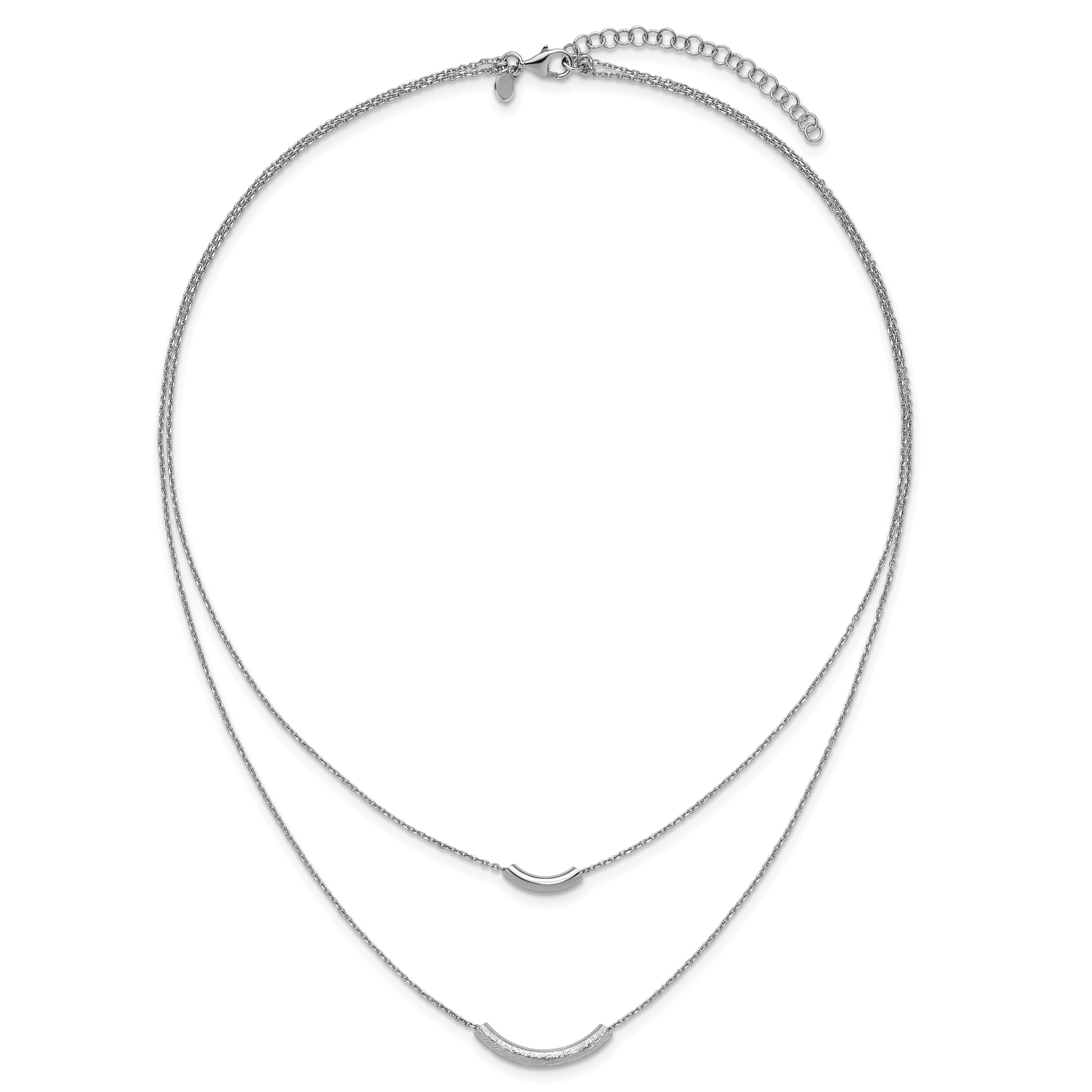 SS RH-plt Polish/Textured 2-strand Curved Bar w/2in ext. Necklace