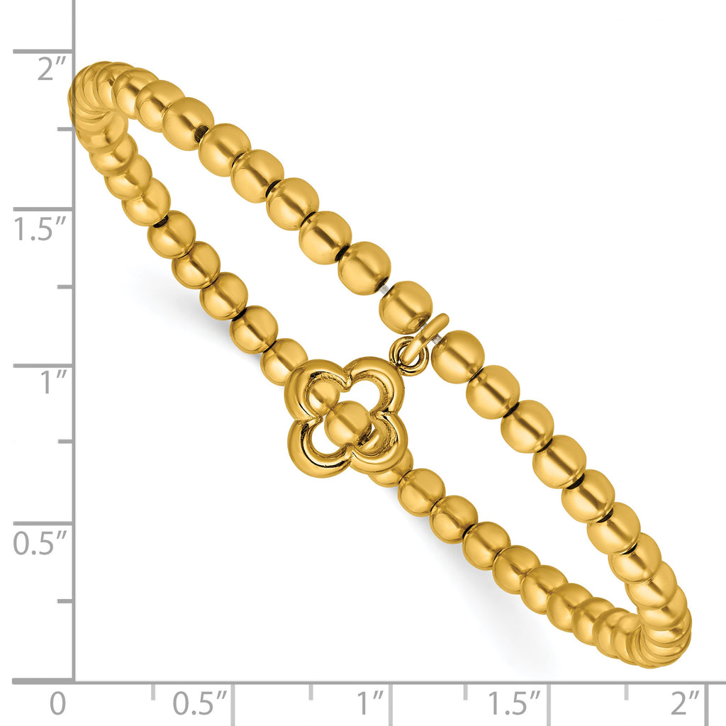 Sterling Silver Gold-tone Polished Beads w/Charm Stretch Bracelet