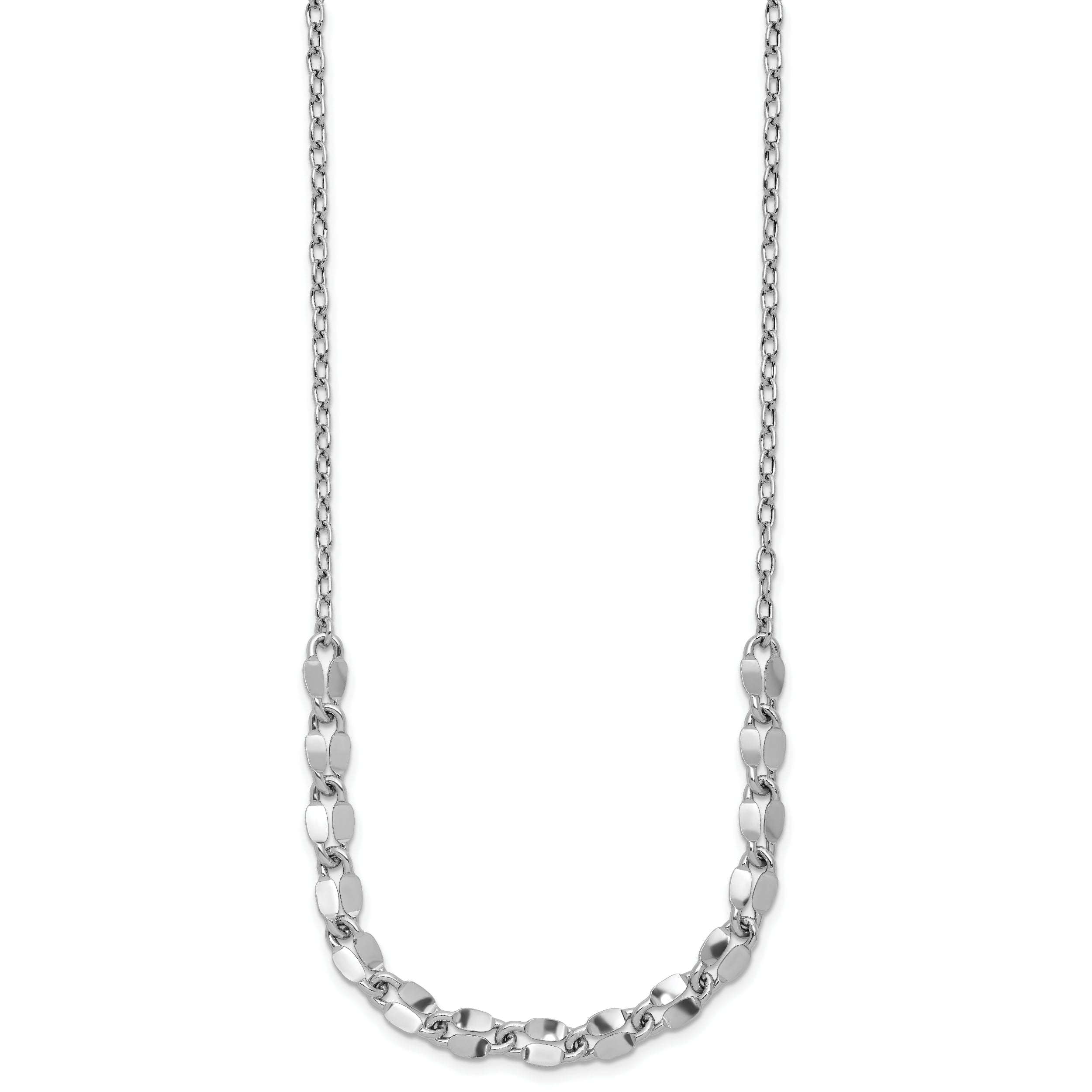 Sterling Silver RH-plated Pol. Fancy Link w/2in ext. Necklace
