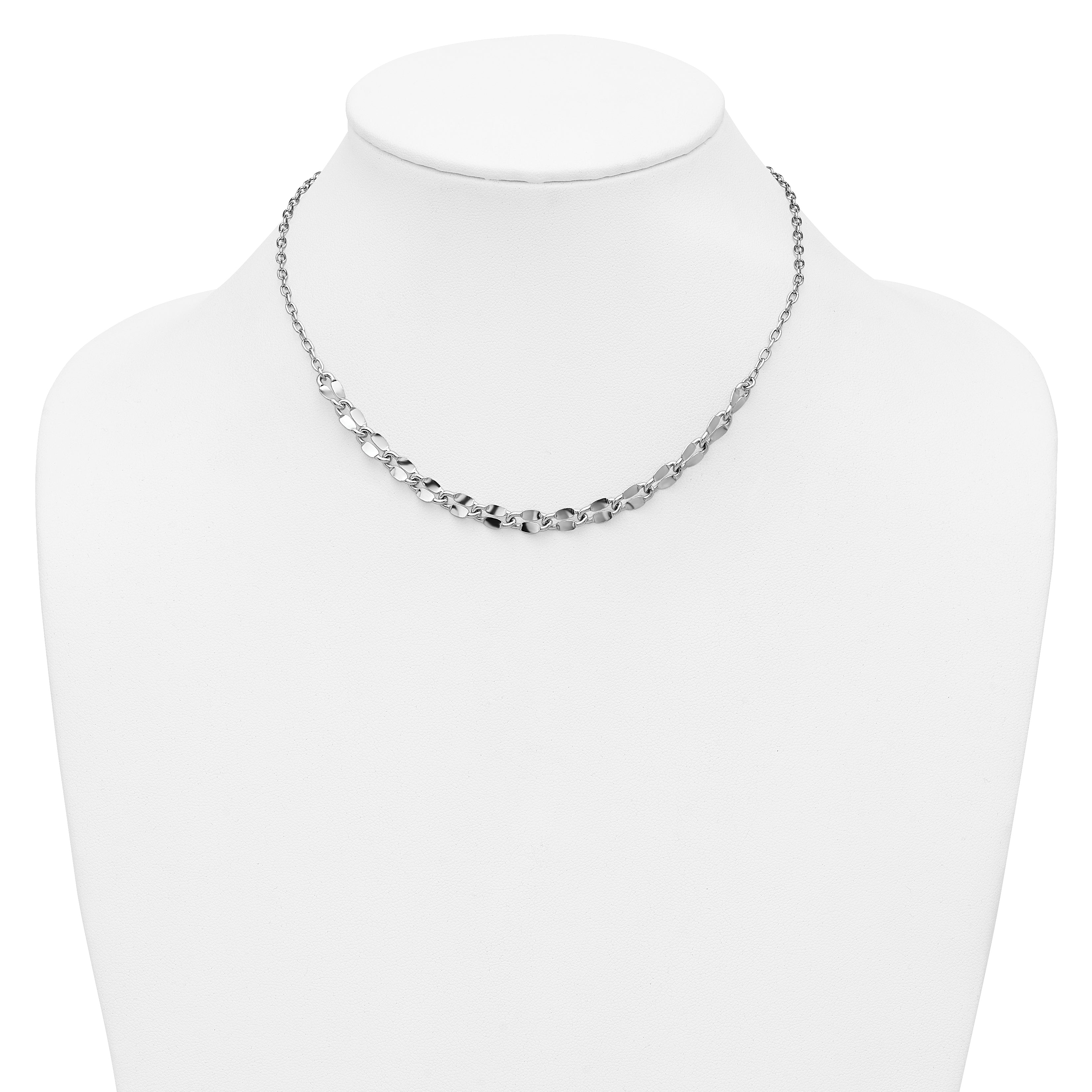 Sterling Silver RH-plated Pol. Fancy Link w/2in ext. Necklace