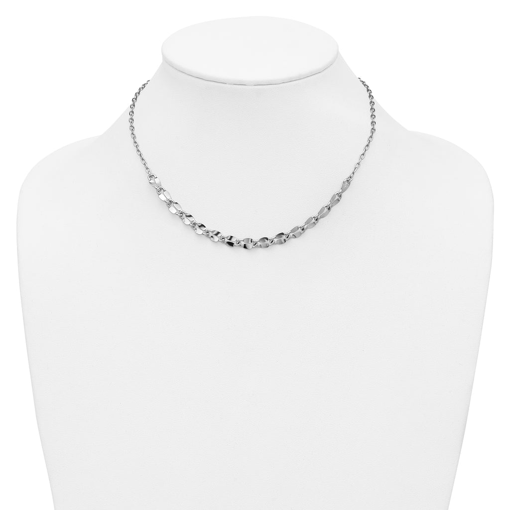 Sterling Silver RH-plated Pol. Fancy Link w/2in ext. Necklace