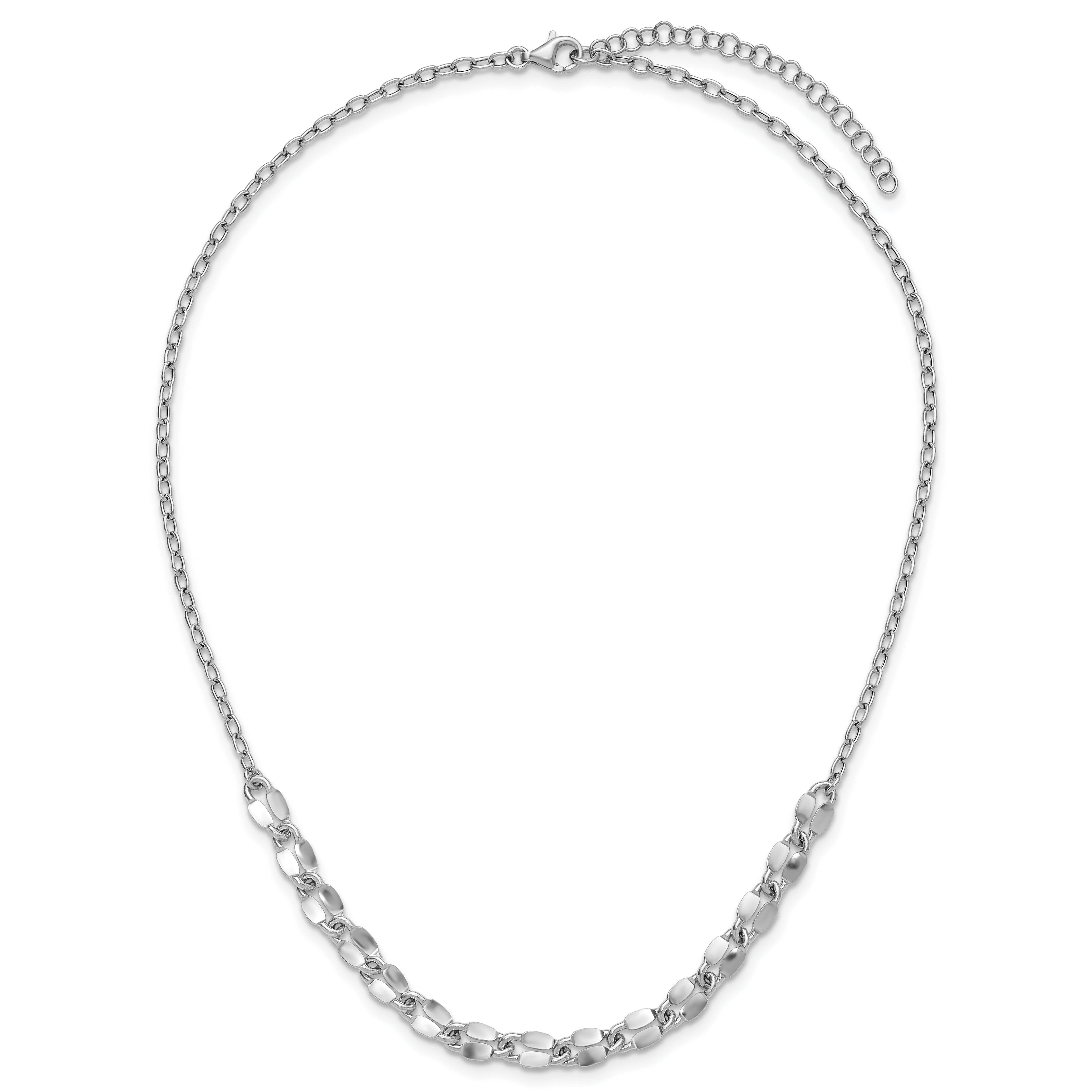 Sterling Silver RH-plated Pol. Fancy Link w/2in ext. Necklace