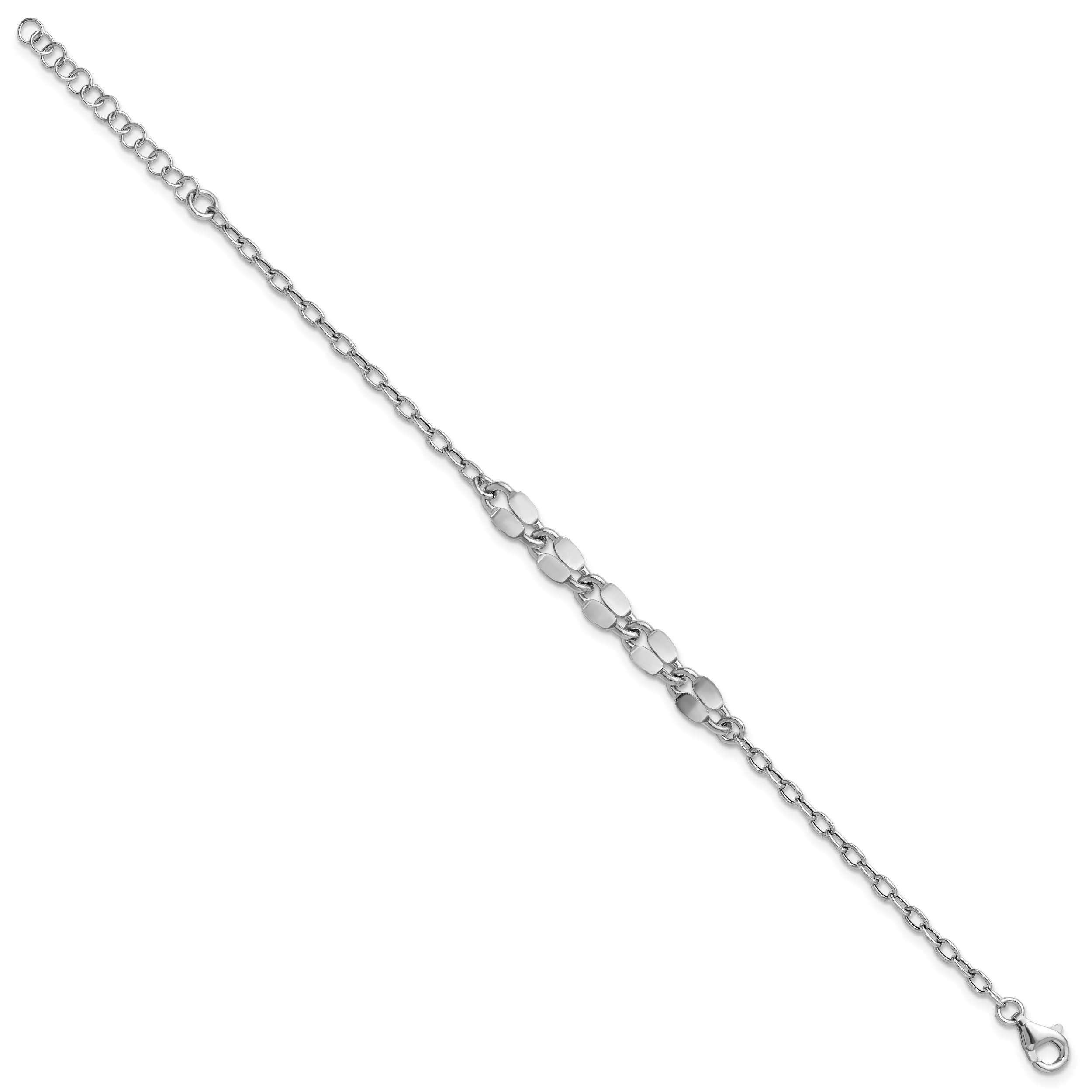 Sterling Silver RH-plated Pol. Fancy Link w/1in ext. Bracelet