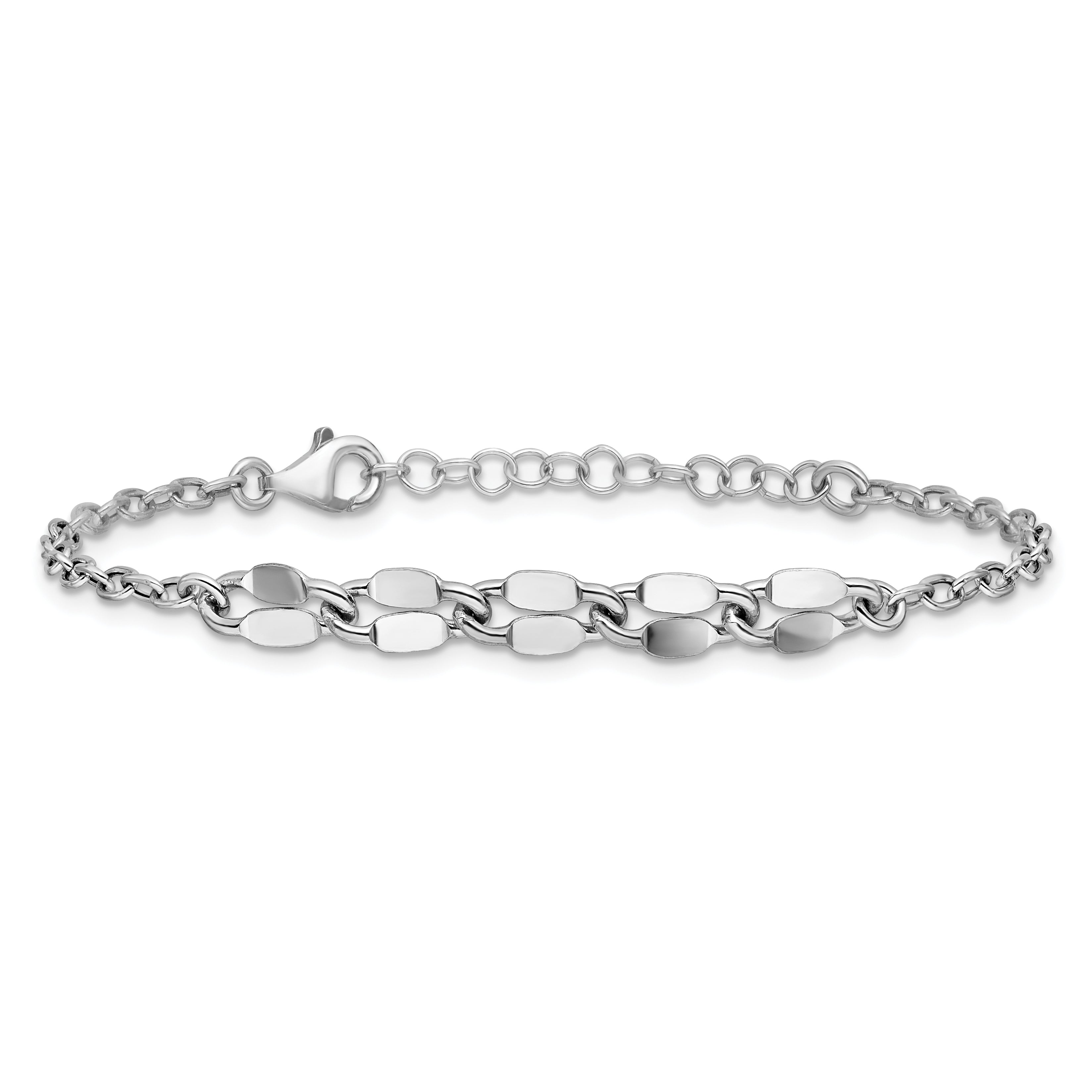 Sterling Silver RH-plated Pol. Fancy Link w/1in ext. Bracelet