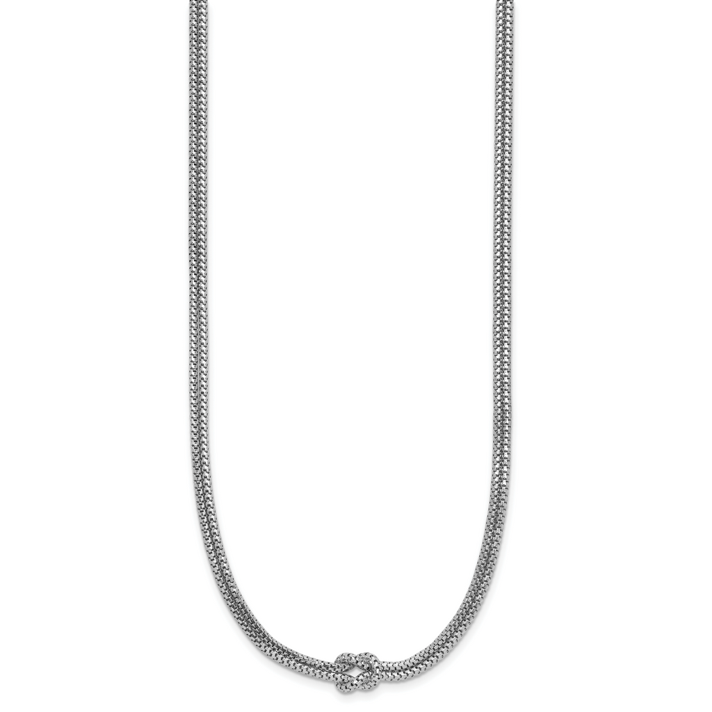 Sterling Silver RH-plat Pol. 2-Strand Knot w/2in ext. Necklace