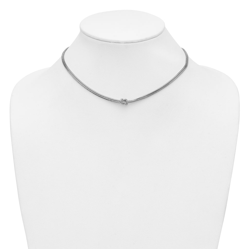 Sterling Silver RH-plat Pol. 2-Strand Knot w/2in ext. Necklace