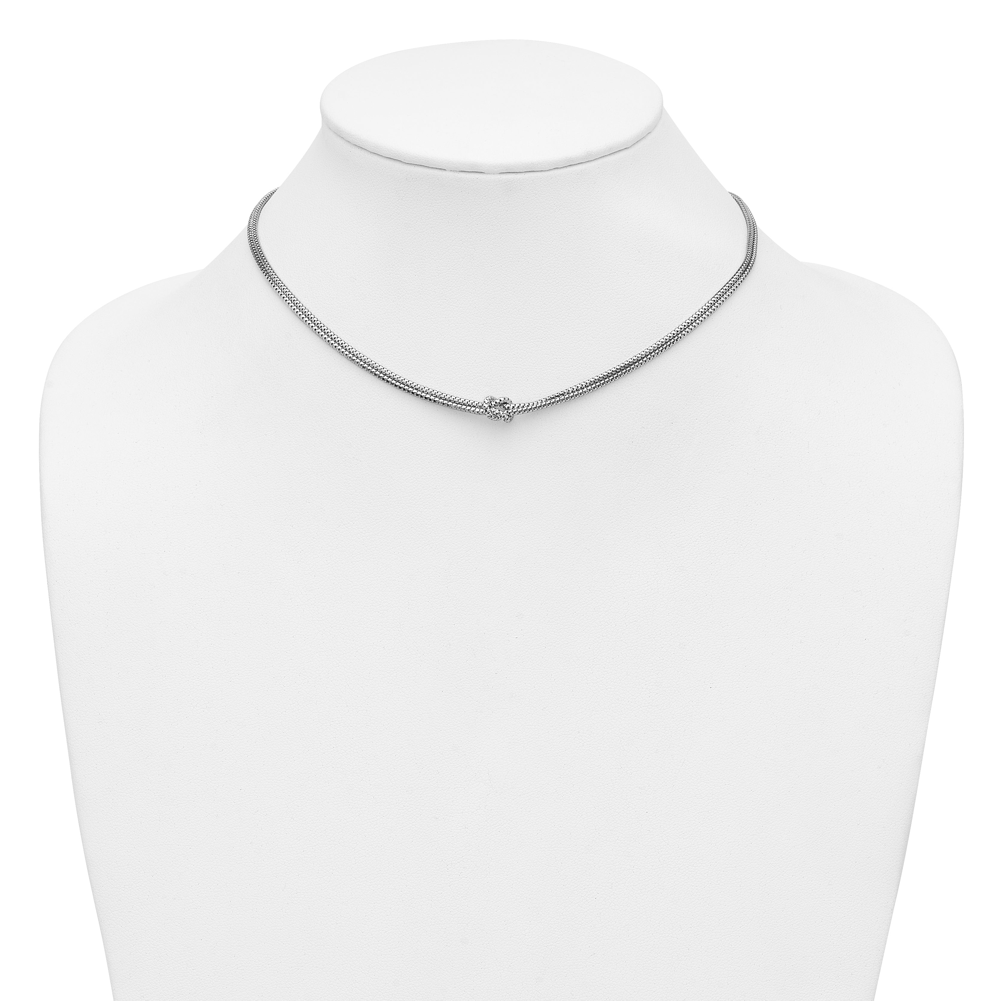 Sterling Silver RH-plat Pol. 2-Strand Knot w/2in ext. Necklace
