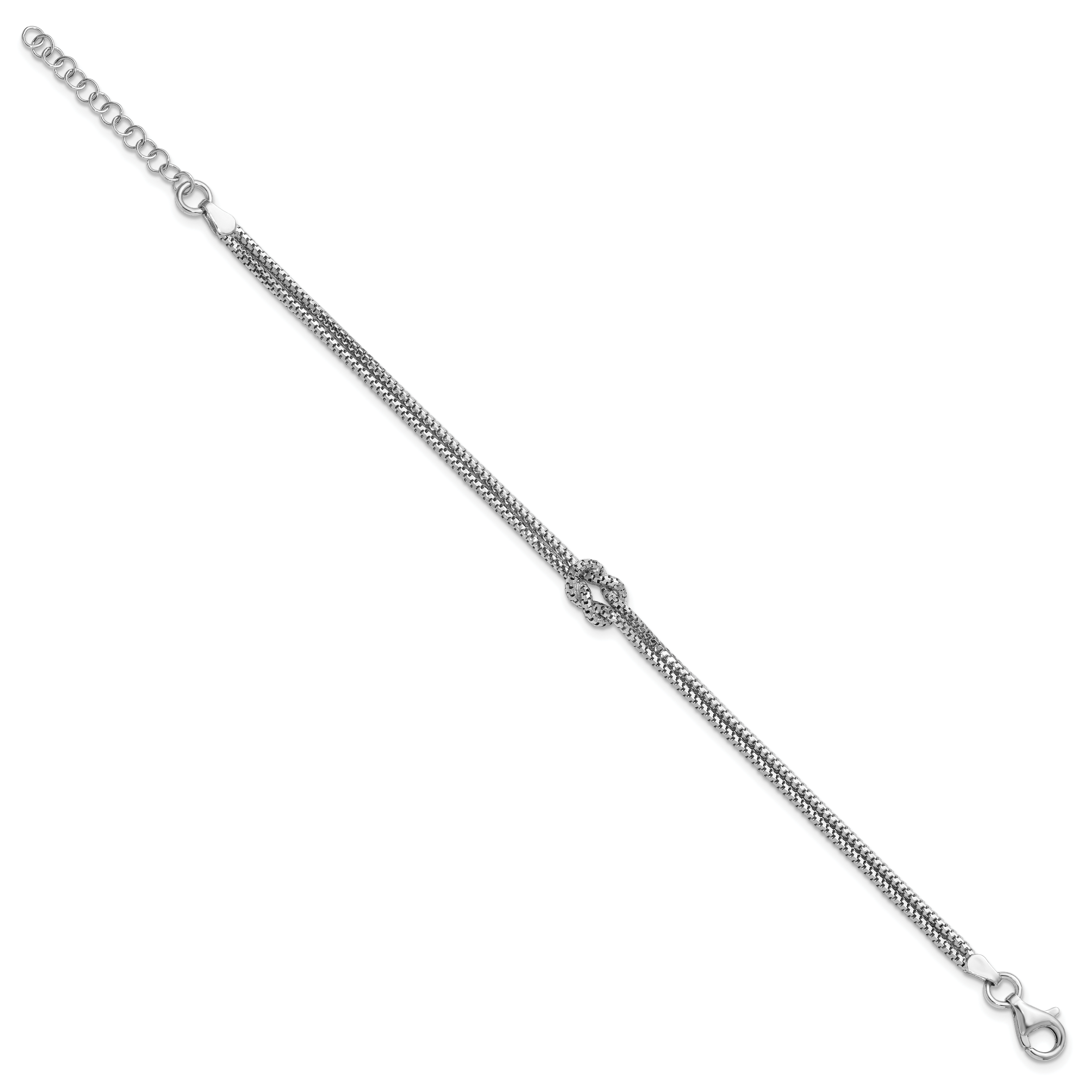 Sterling Silver RH-plt Pol. 2-Strand Knot w/1in ext. Bracelet Secondary image