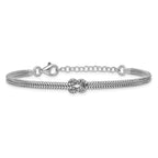 Sterling Silver RH-plt Pol. 2-Strand Knot w/1in ext. Bracelet