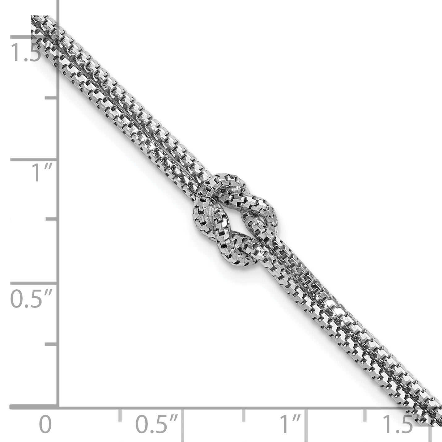 Sterling Silver RH-plt Pol. 2-Strand Knot w/1in ext. Bracelet
