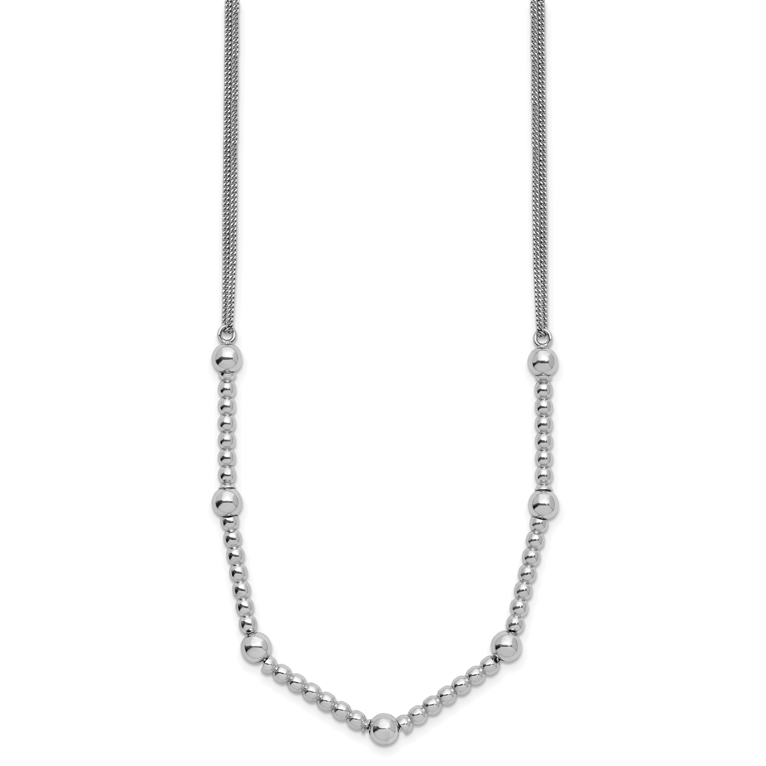 Sterling Silver RH-plt Pol. 2-strand Beaded w/2in ext. Necklace Secondary image
