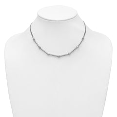 Sterling Silver RH-plt Pol. 2-strand Beaded w/2in ext. Necklace