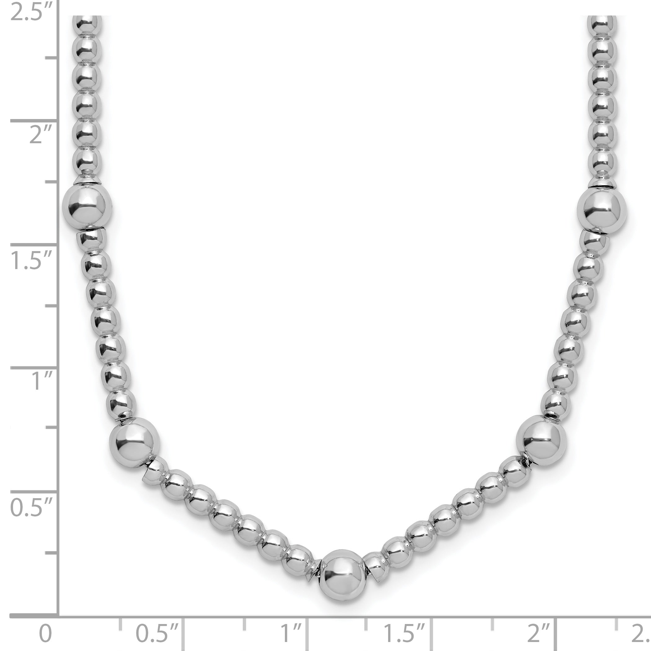 Sterling Silver RH-plt Pol. 2-strand Beaded w/2in ext. Necklace