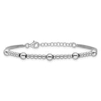 Sterling Silver RH-plt Pol. 2-strand Beaded w/1in ext. Bracelet