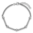 Sterling Silver RH-plt Pol. 2-strand Beaded w/1in ext. Bracelet