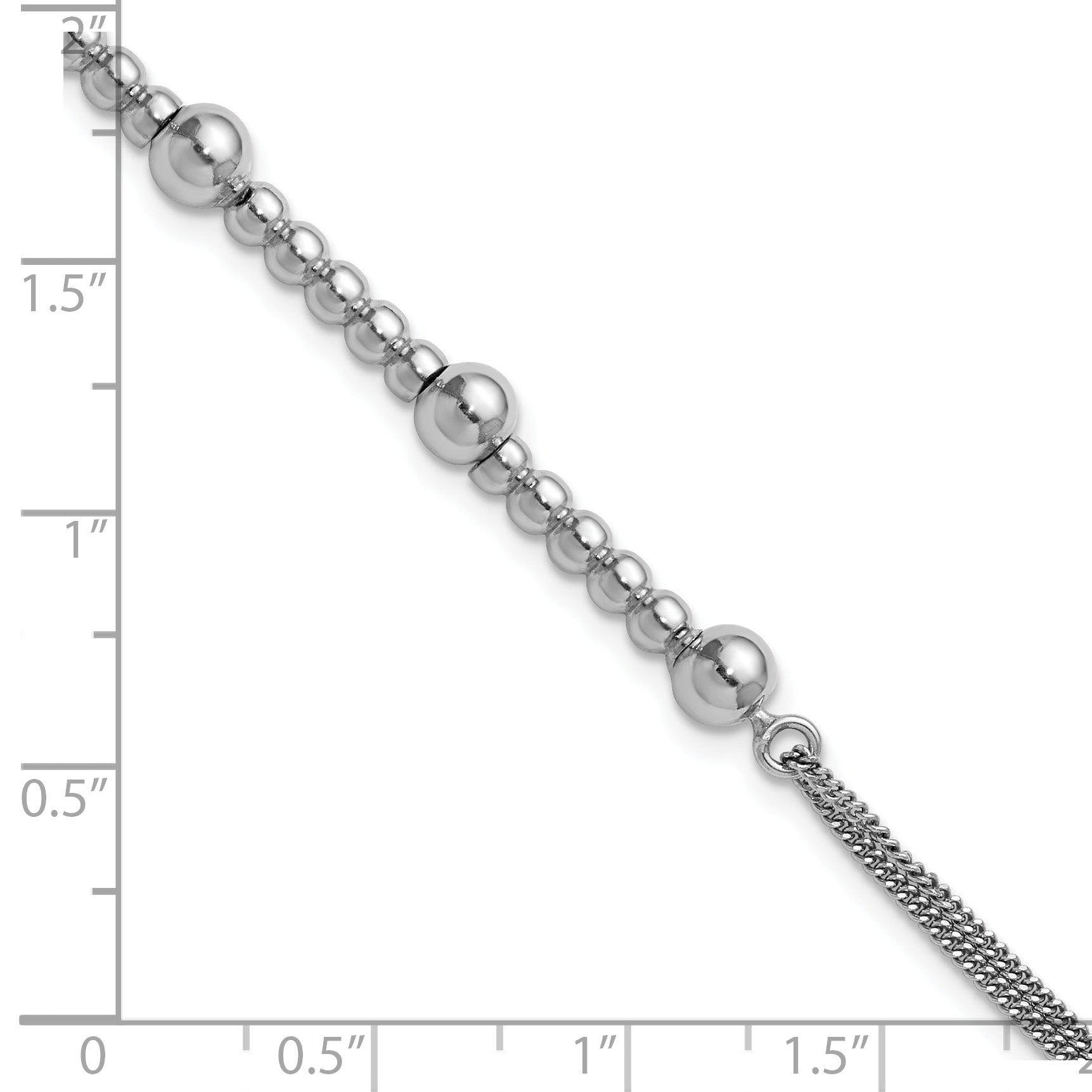 Sterling Silver RH-plt Pol. 2-strand Beaded w/1in ext. Bracelet