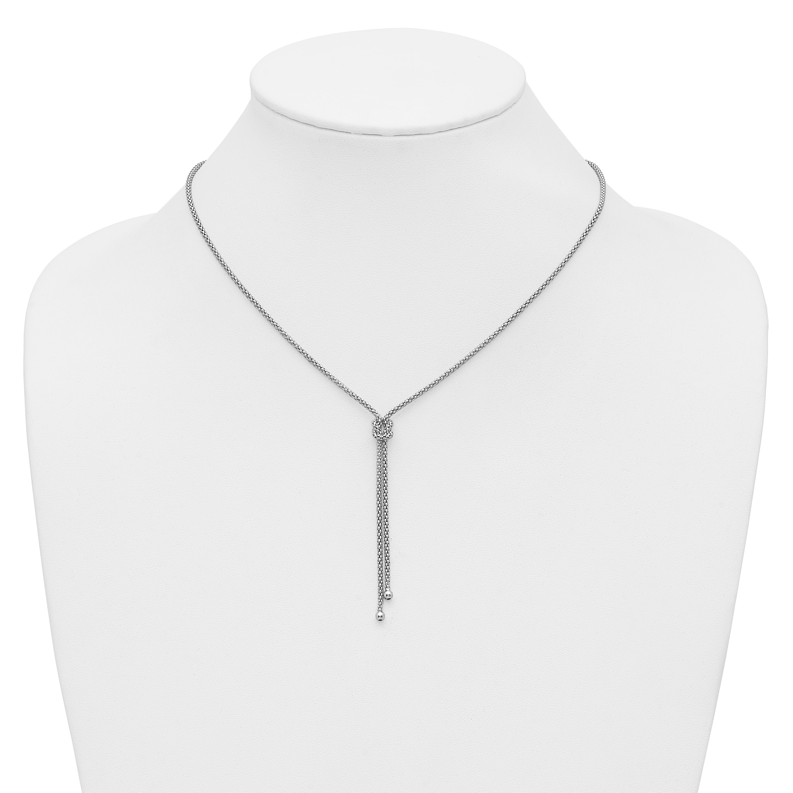Sterling Silver RH-plated Pol. w/Knot Drop w/2in ext. Necklace