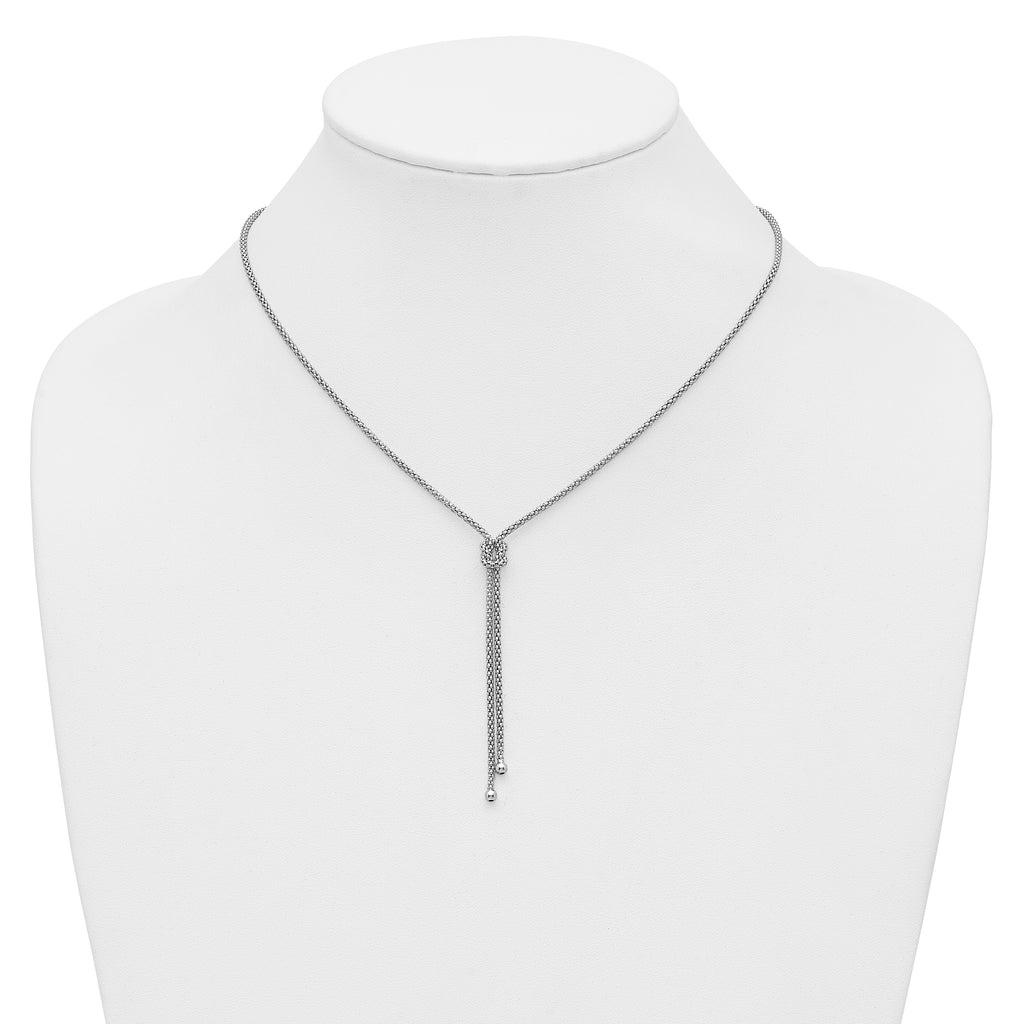 Sterling Silver RH-plated Pol. w/Knot Drop w/2in ext. Necklace