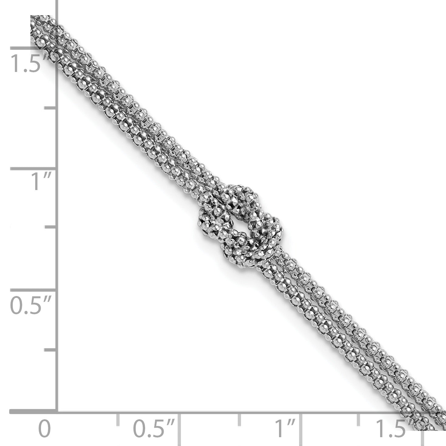 Sterling Silver RH-plt Pol. 2-strand Knot w/1in ext. Bracelet