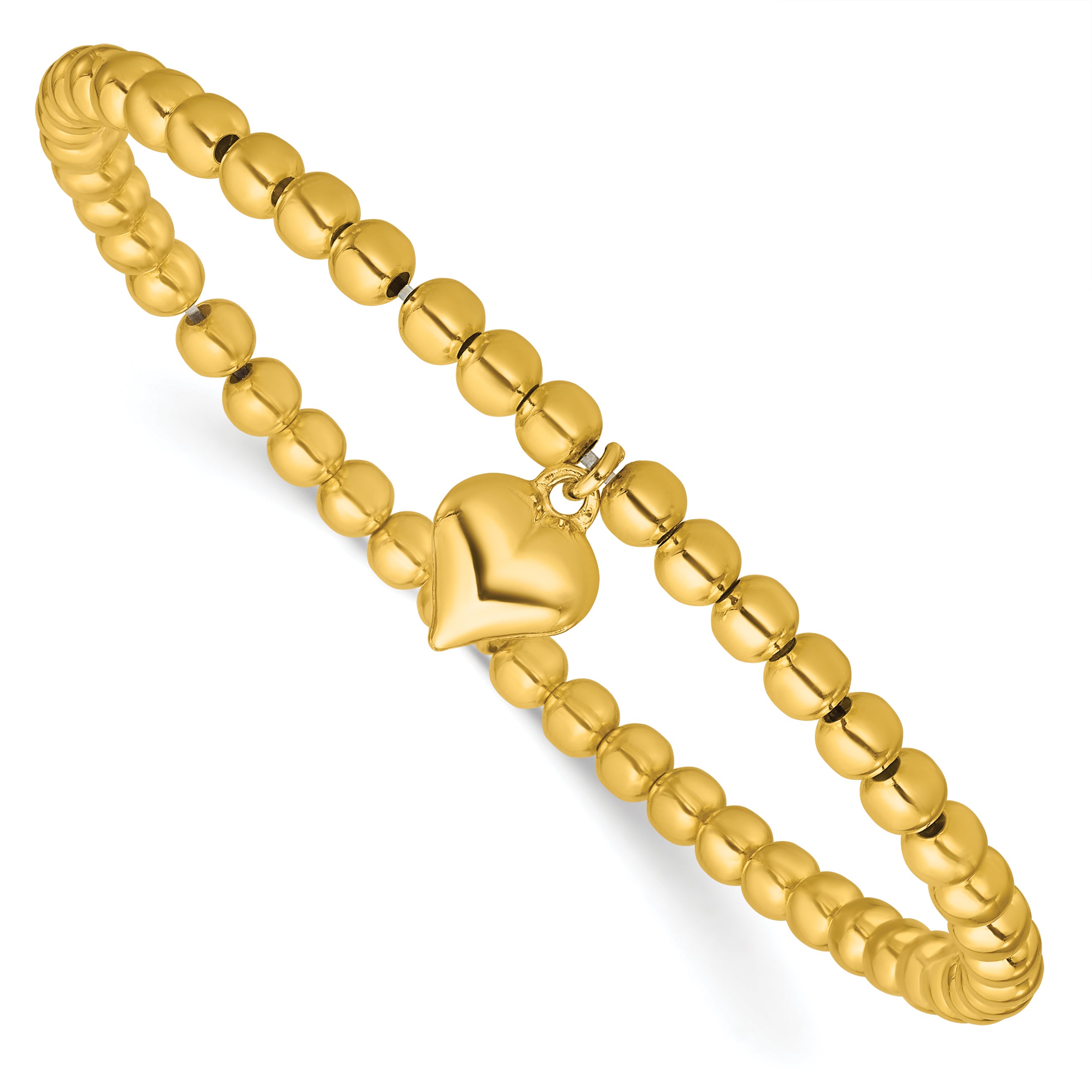 Sterling Silver Gold-tone Pol. Heart Beaded Stretch Bracelet Main image