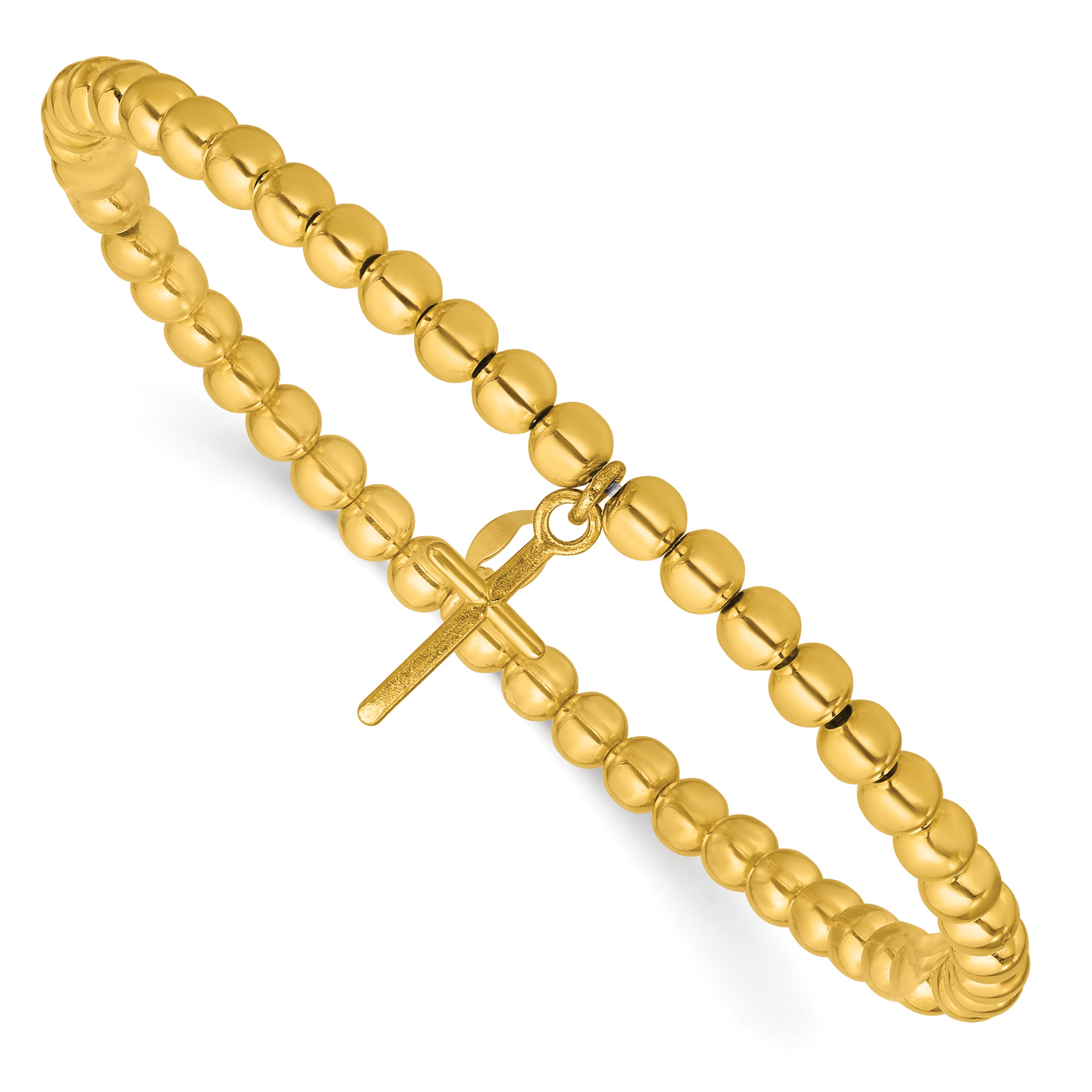 Sterling Silver Gold-tone Pol. Cross Beaded Stretch Bracelet Main image