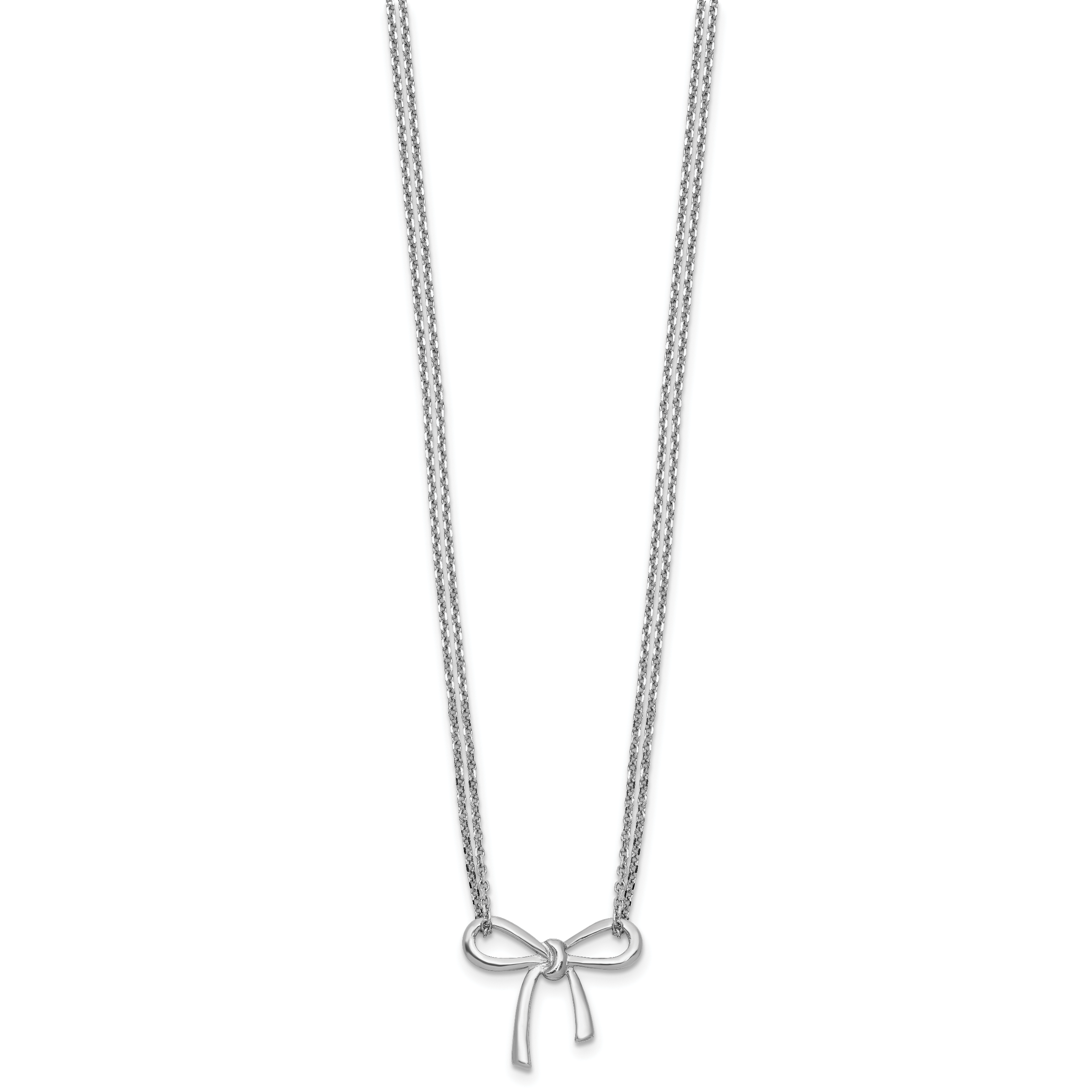 Sterling Silver RH-plated Polished Two-strand Bow w/2in ext. Neckl Secondary image
