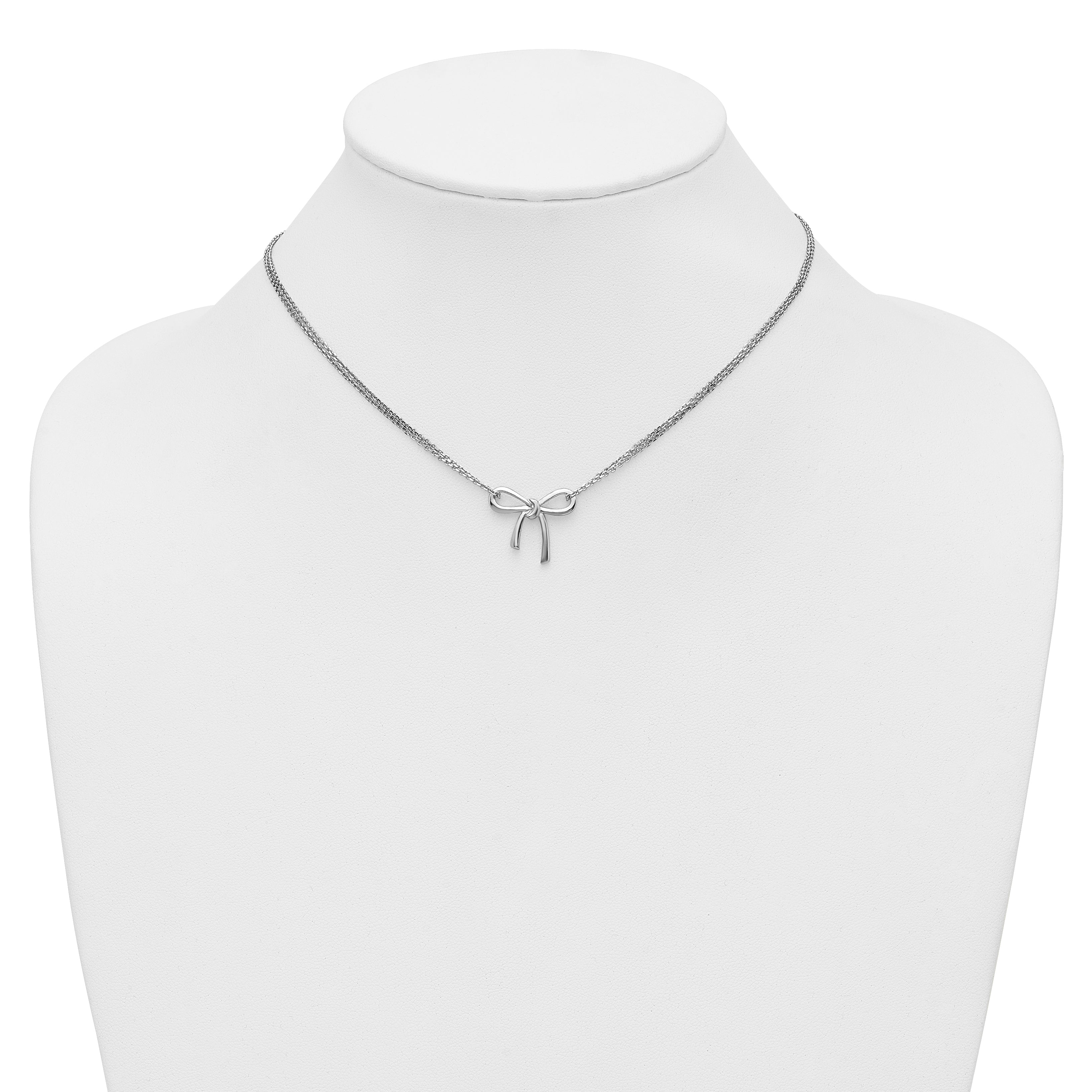 Sterling Silver RH-plated Polished Two-strand Bow w/2in ext. Neckl