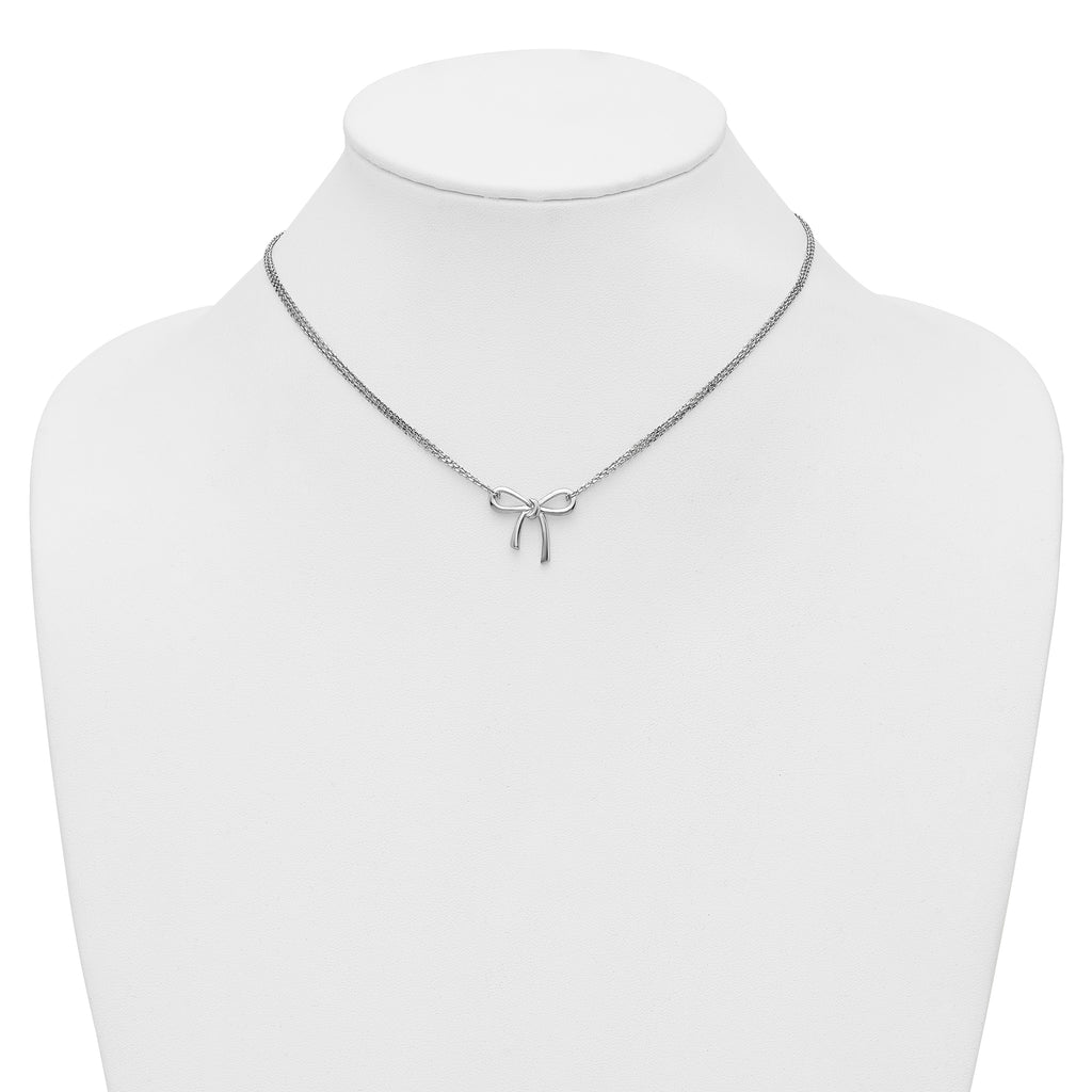 Sterling Silver RH-plated Polished Two-strand Bow w/2in ext. Neckl