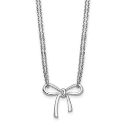 Sterling Silver RH-plated Polished Two-strand Bow w/2in ext. Neckl
