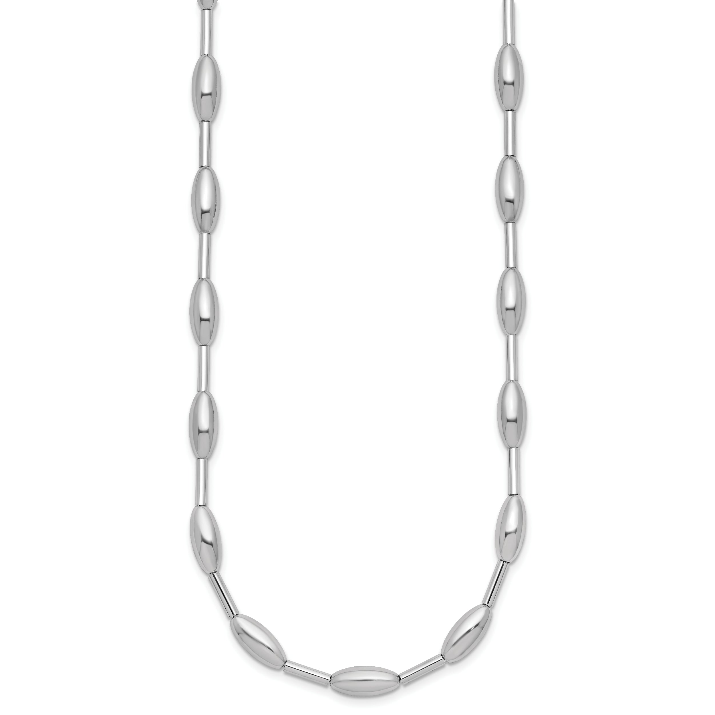 Sterling Silver RH-plat Polish Oval Beaded w/2in ext. Necklace