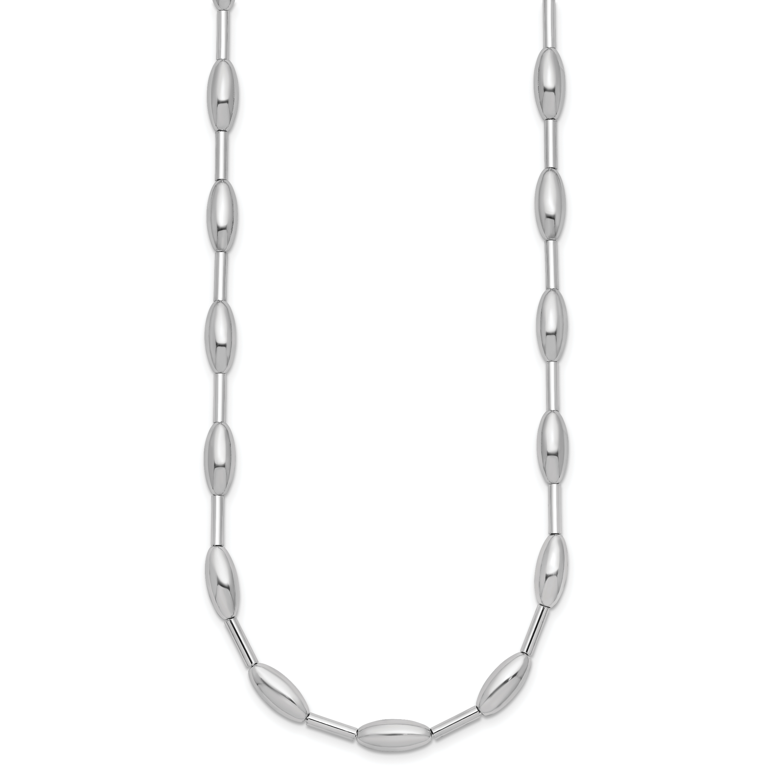 Sterling Silver RH-plat Polish Oval Beaded w/2in ext. Necklace