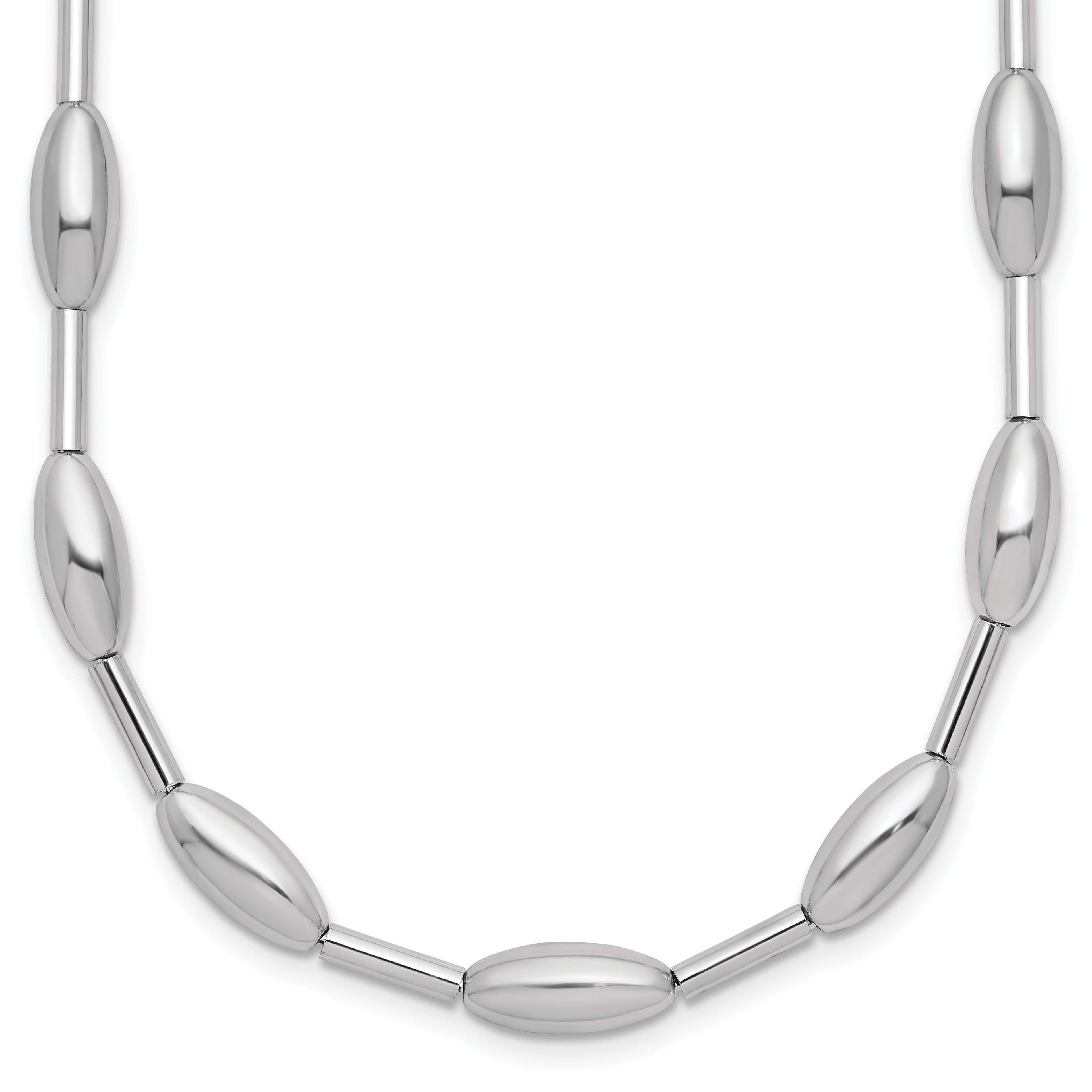 Sterling Silver RH-plat Polish Oval Beaded w/2in ext. Necklace