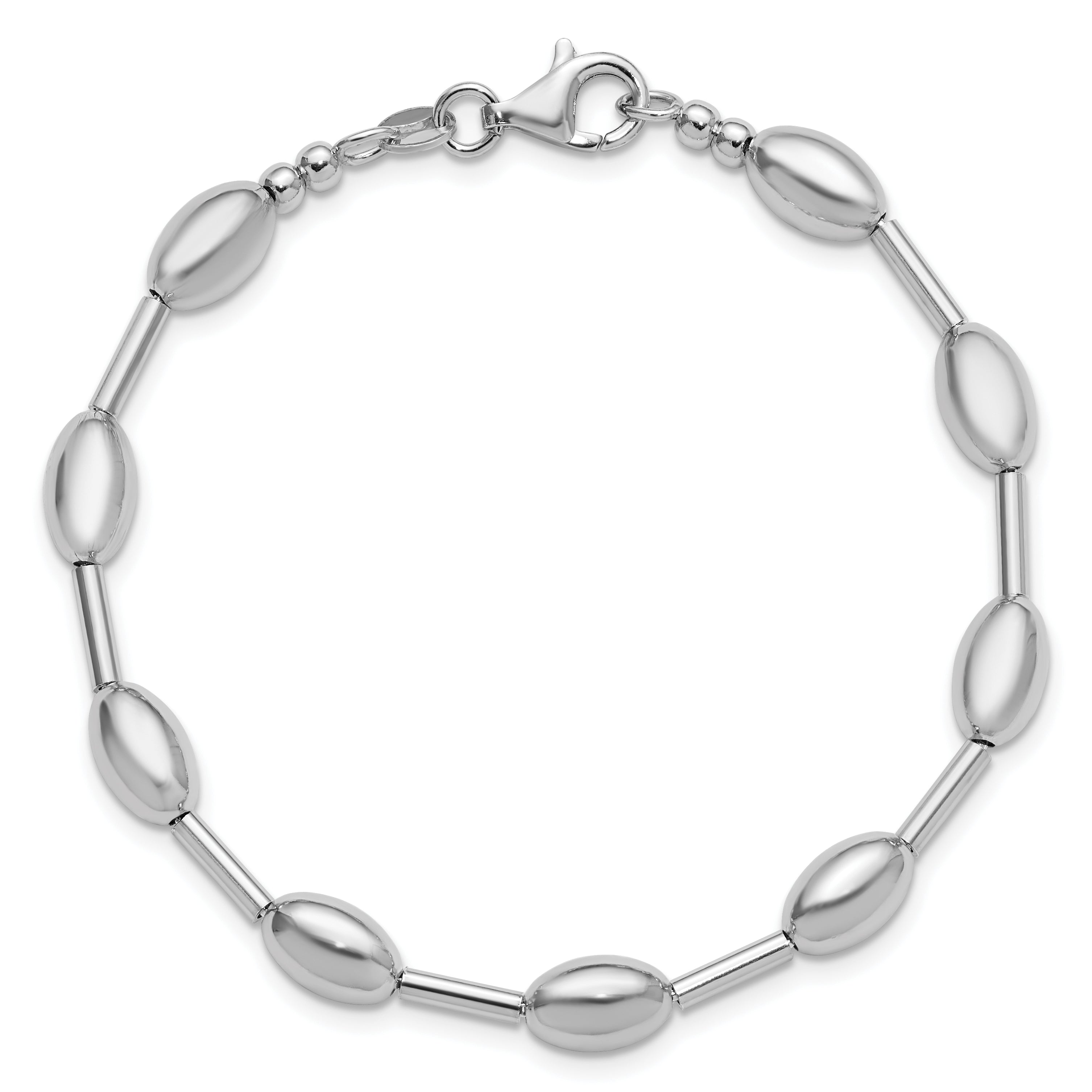 Sterling Silver RH-plated Polished Oval Beaded Bracelet