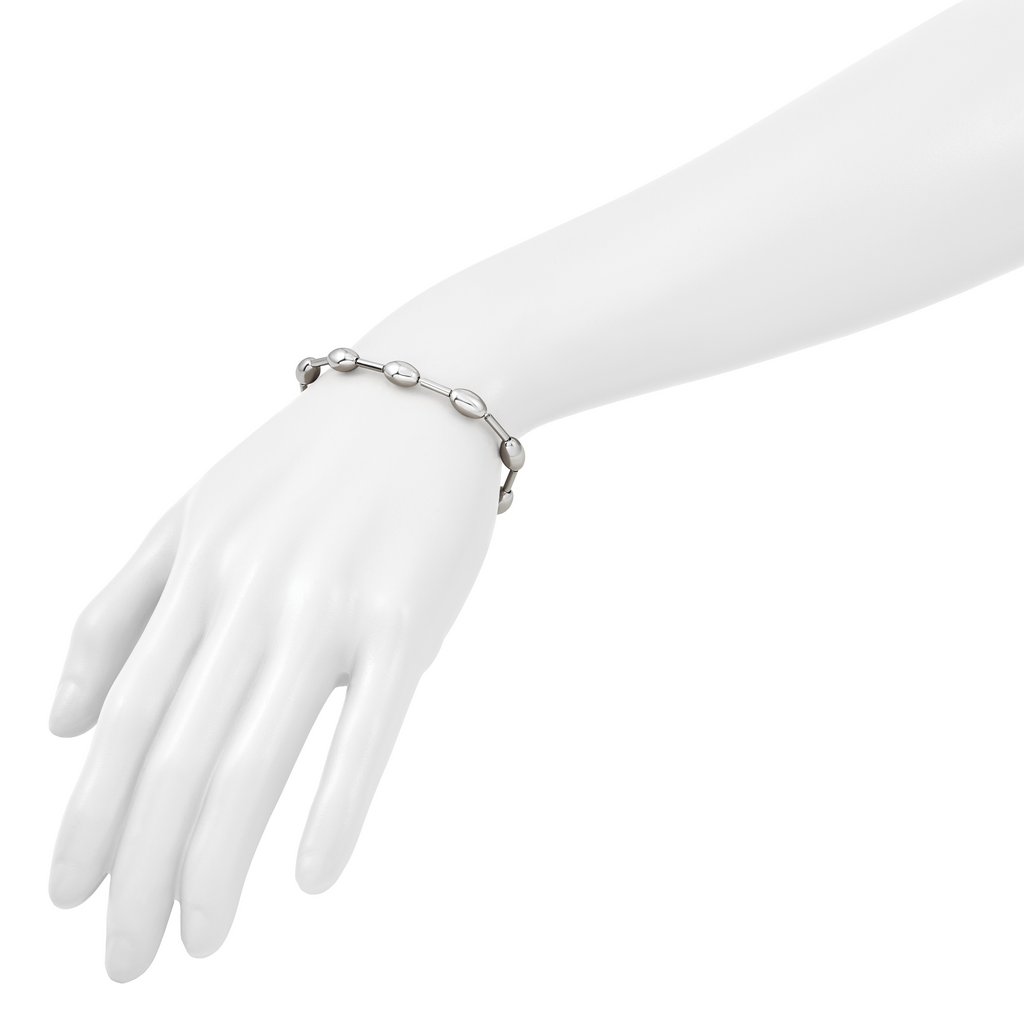 Sterling Silver RH-plated Polished Oval Beaded Bracelet