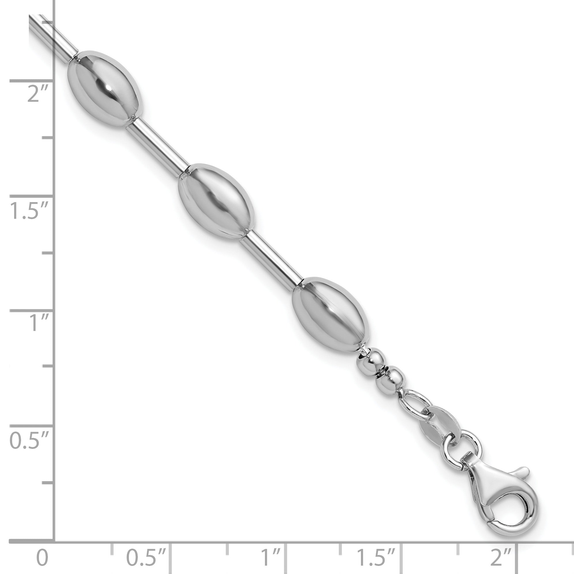 Sterling Silver RH-plated Polished Oval Beaded Bracelet