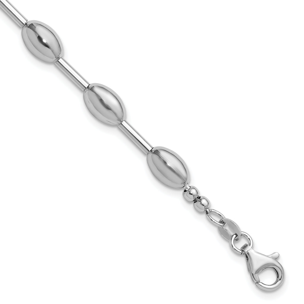 Sterling Silver RH-plated Polished Oval Beaded Bracelet