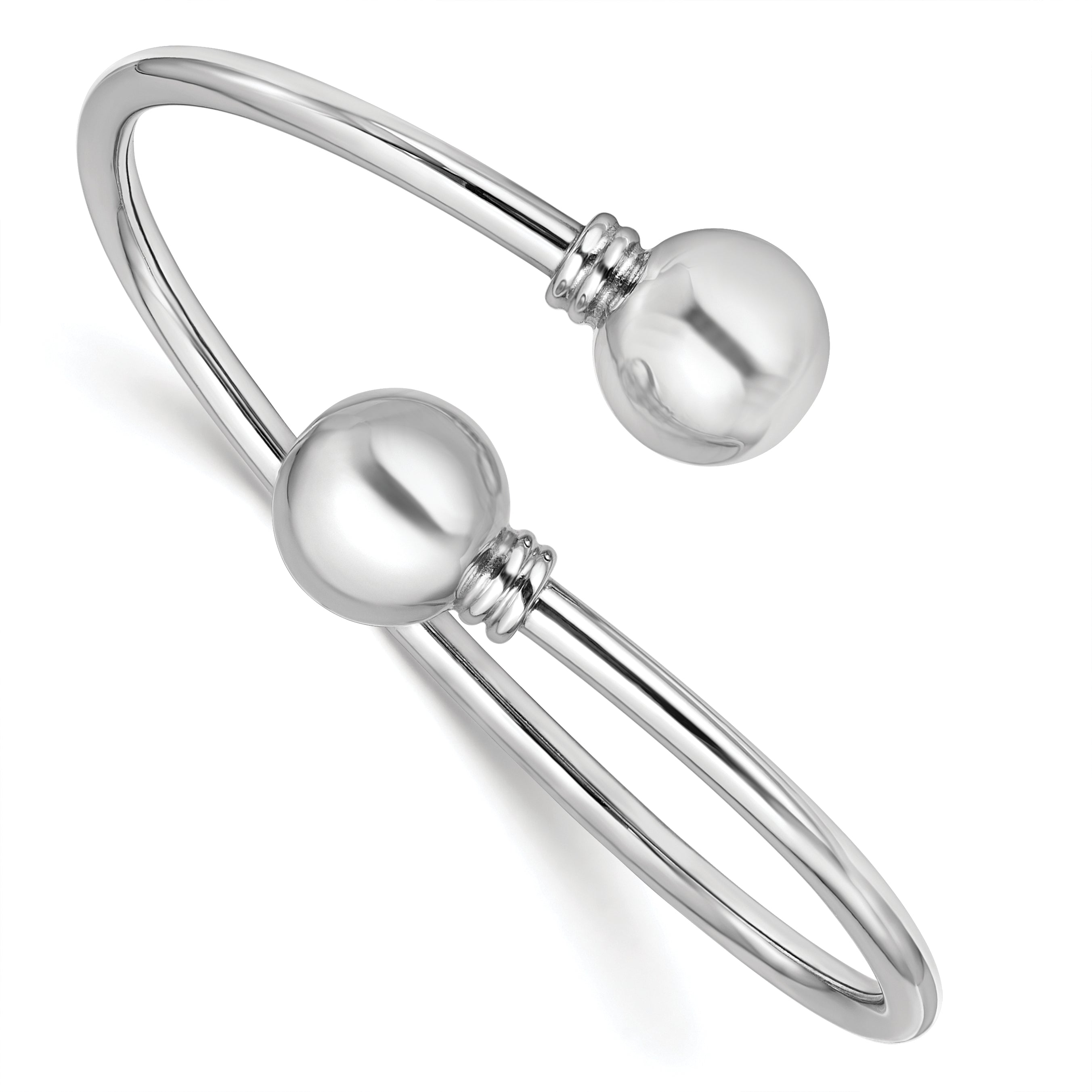 Sterling Silver RH-plated Polished Ball Bypass Bangle Main image