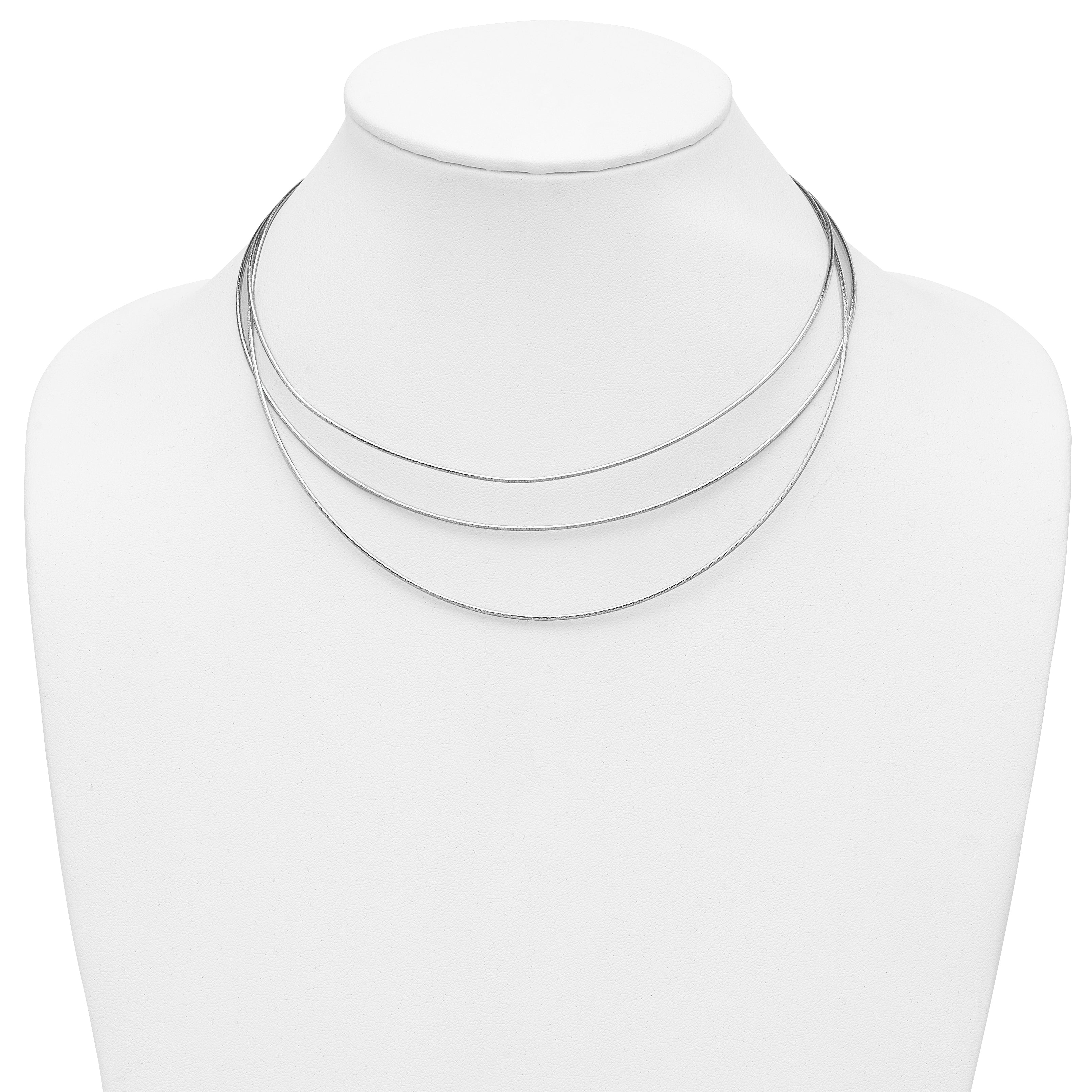 Sterling Silver RH-plated Polished 3-strand w/ 2in ext. Necklace