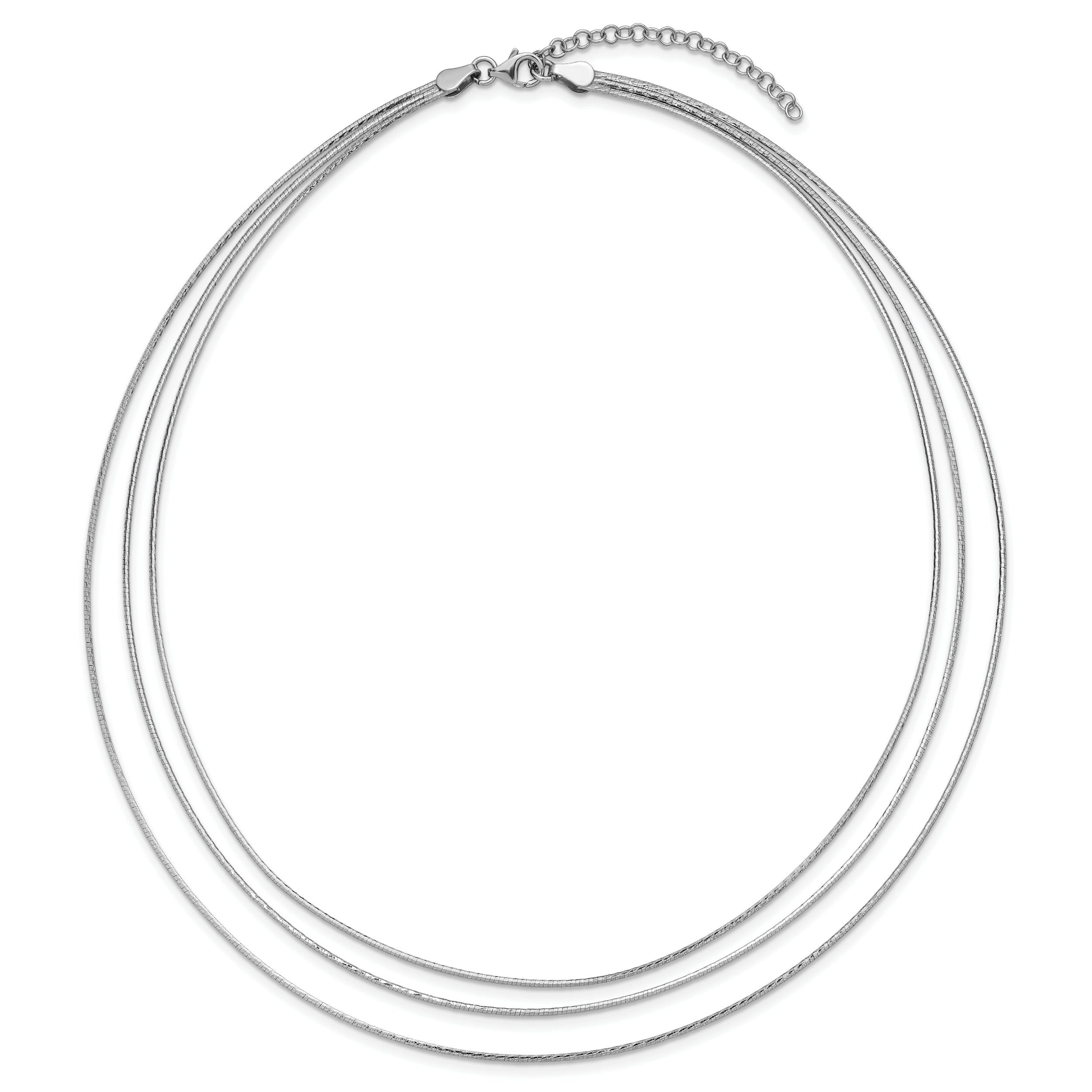 Sterling Silver RH-plated Polished 3-strand w/ 2in ext. Necklace