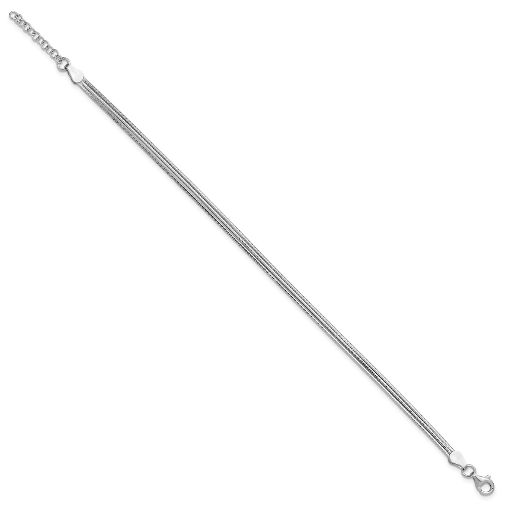 Sterling Silver RH-plated Diamond-cut Three Strand w/1in ext. Brac