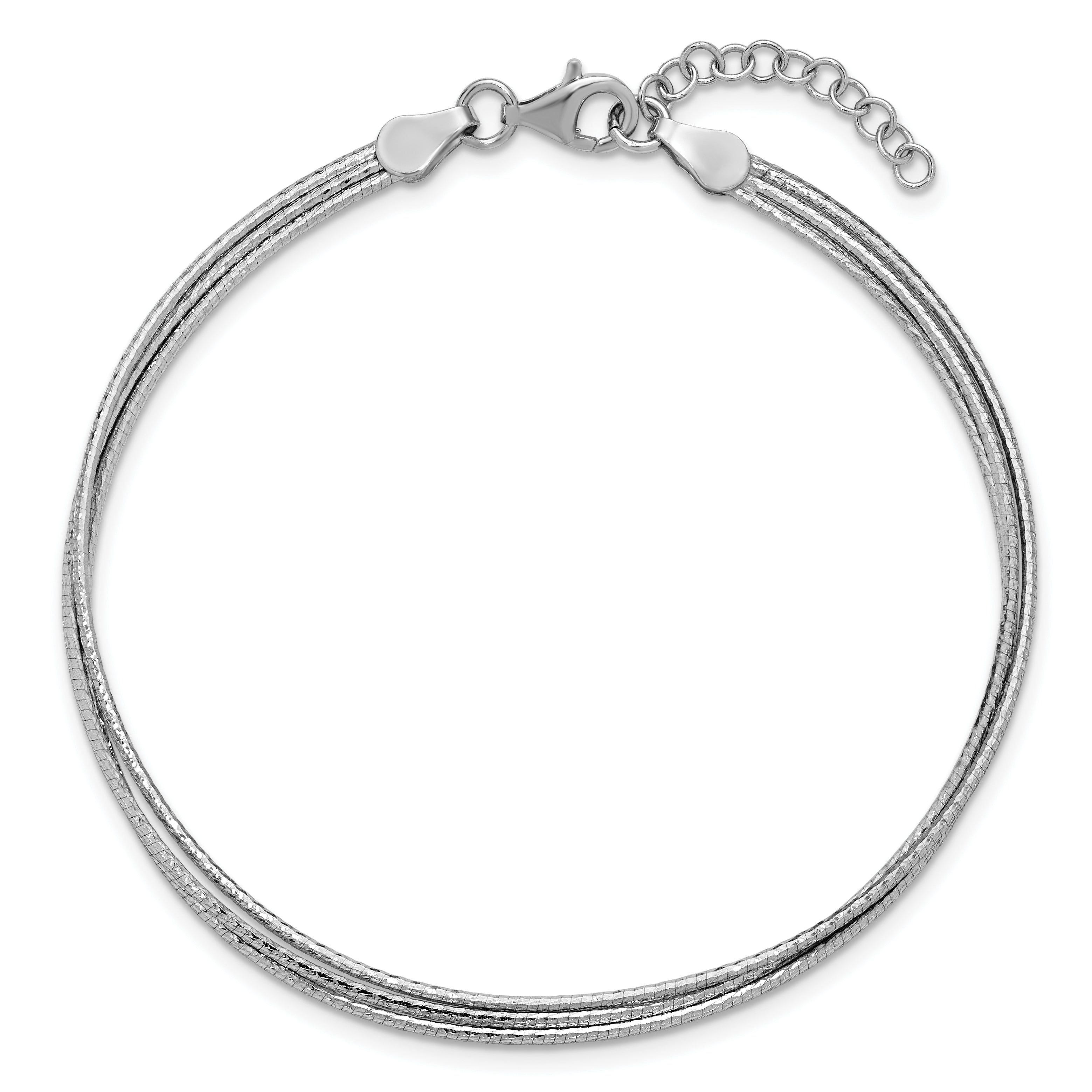 Sterling Silver RH-plated Diamond-cut Three Strand w/1in ext. Brac